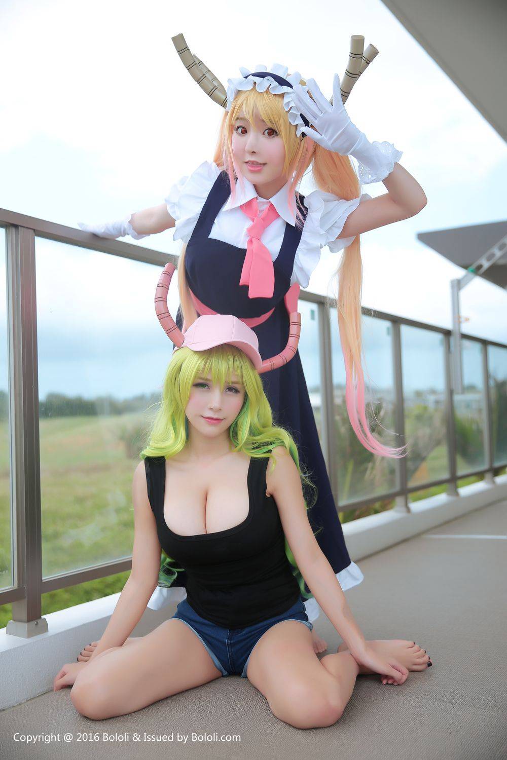 菠萝社姐妹花柳侑绮&夏美酱童颜巨乳COS龙女仆-4