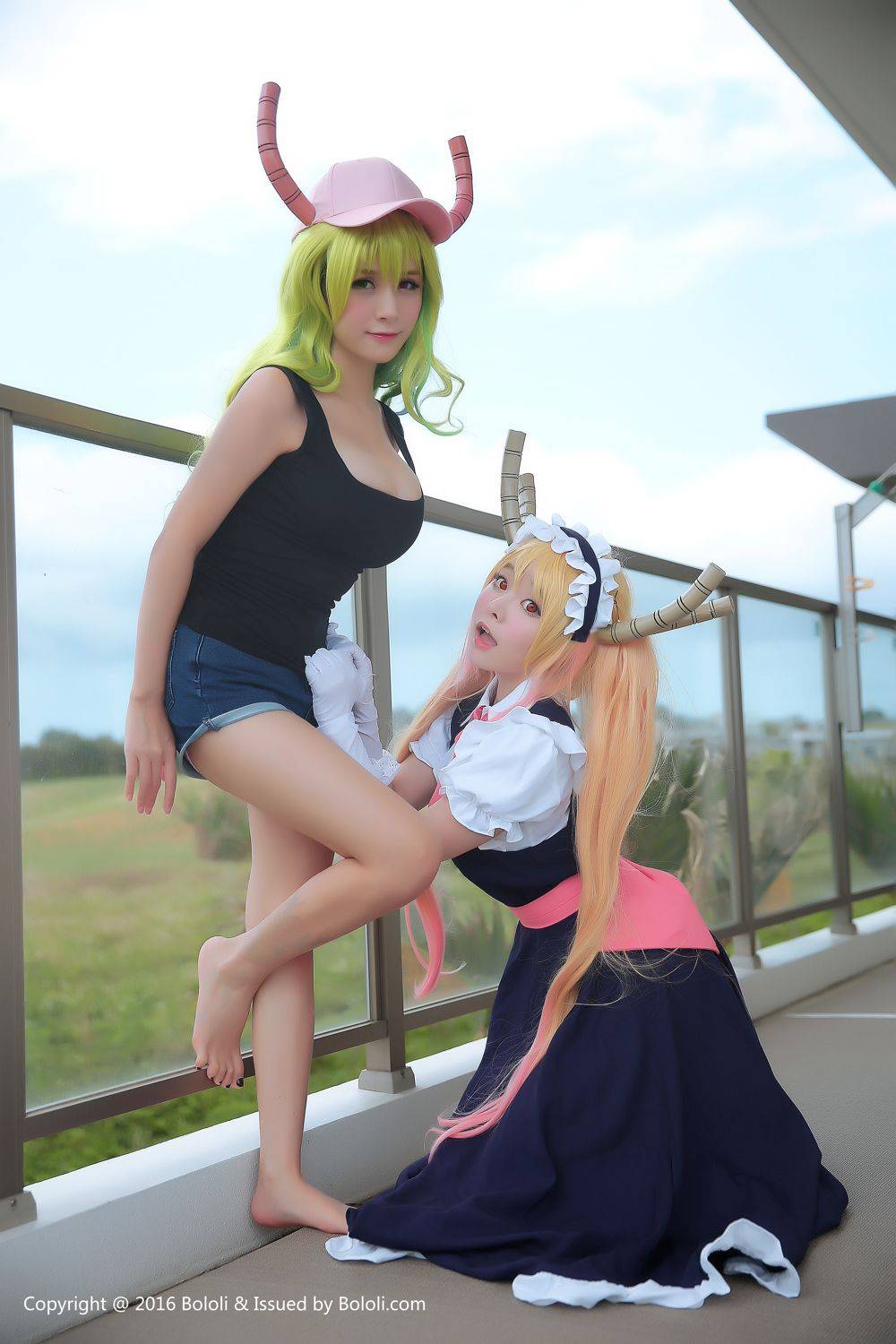 菠萝社姐妹花柳侑绮&夏美酱童颜巨乳COS龙女仆-2