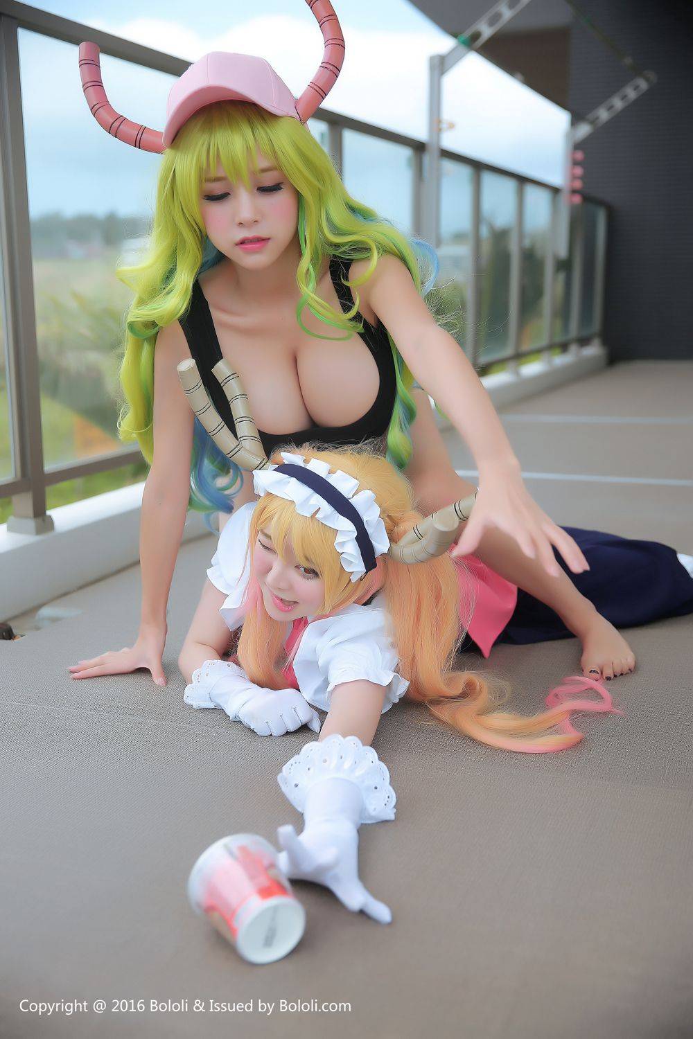 菠萝社姐妹花柳侑绮&夏美酱童颜巨乳COS龙女仆-11