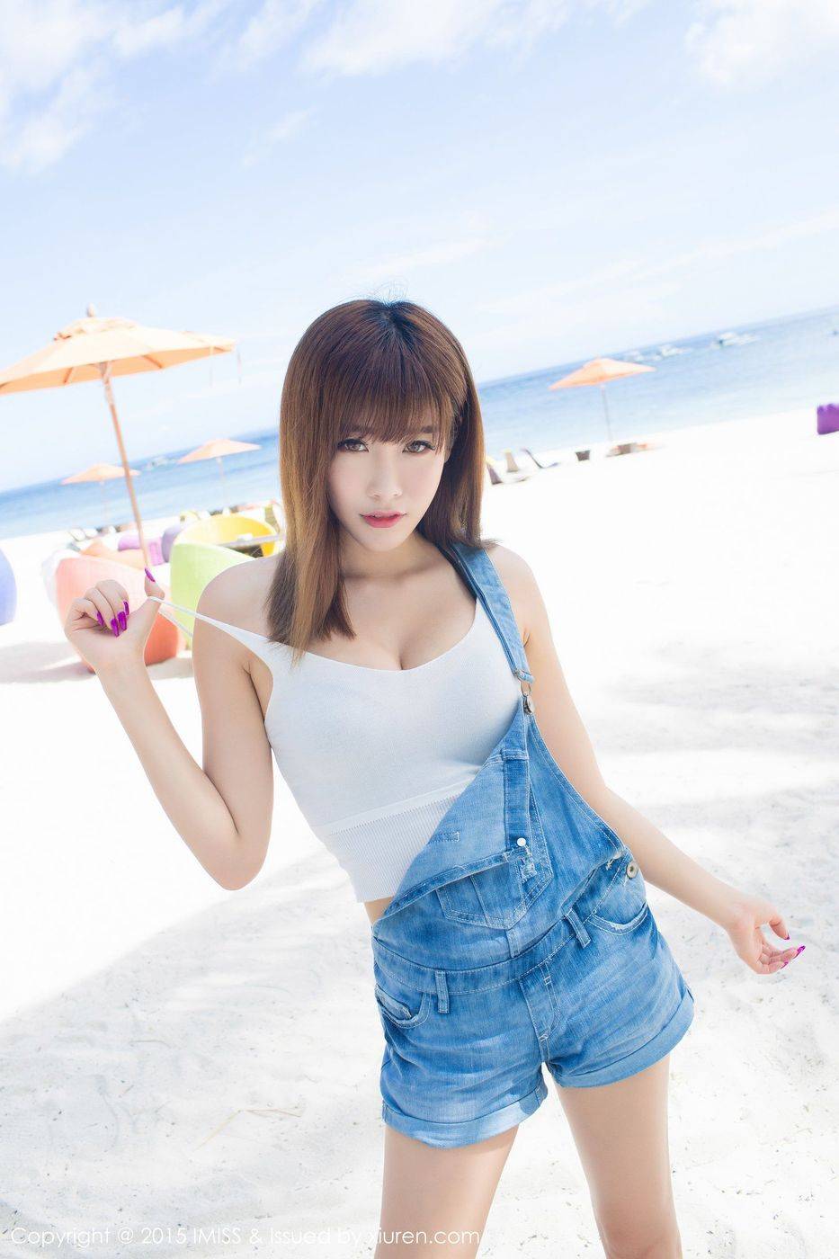 爱蜜社新人嫩模程小烦沙滩清新美胸诱惑薄荷岛首套写真-8