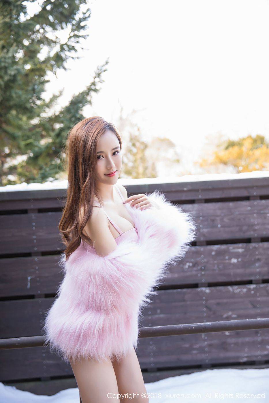 秀人网丽质和服美女猫宝粉色比基尼内衣诱惑北海道旅拍-28