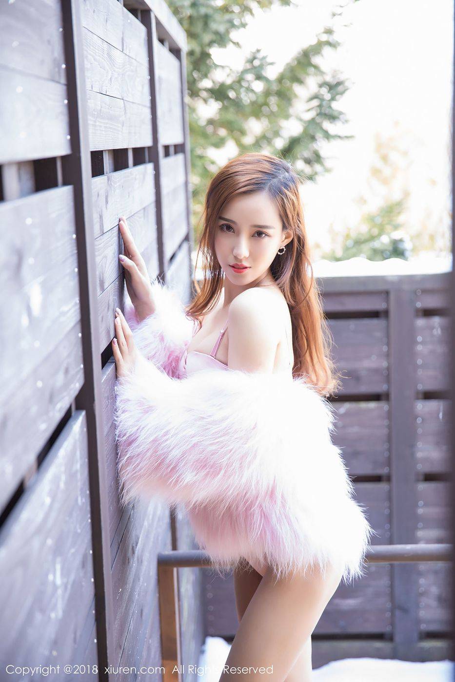 秀人网丽质和服美女猫宝粉色比基尼内衣诱惑北海道旅拍-31