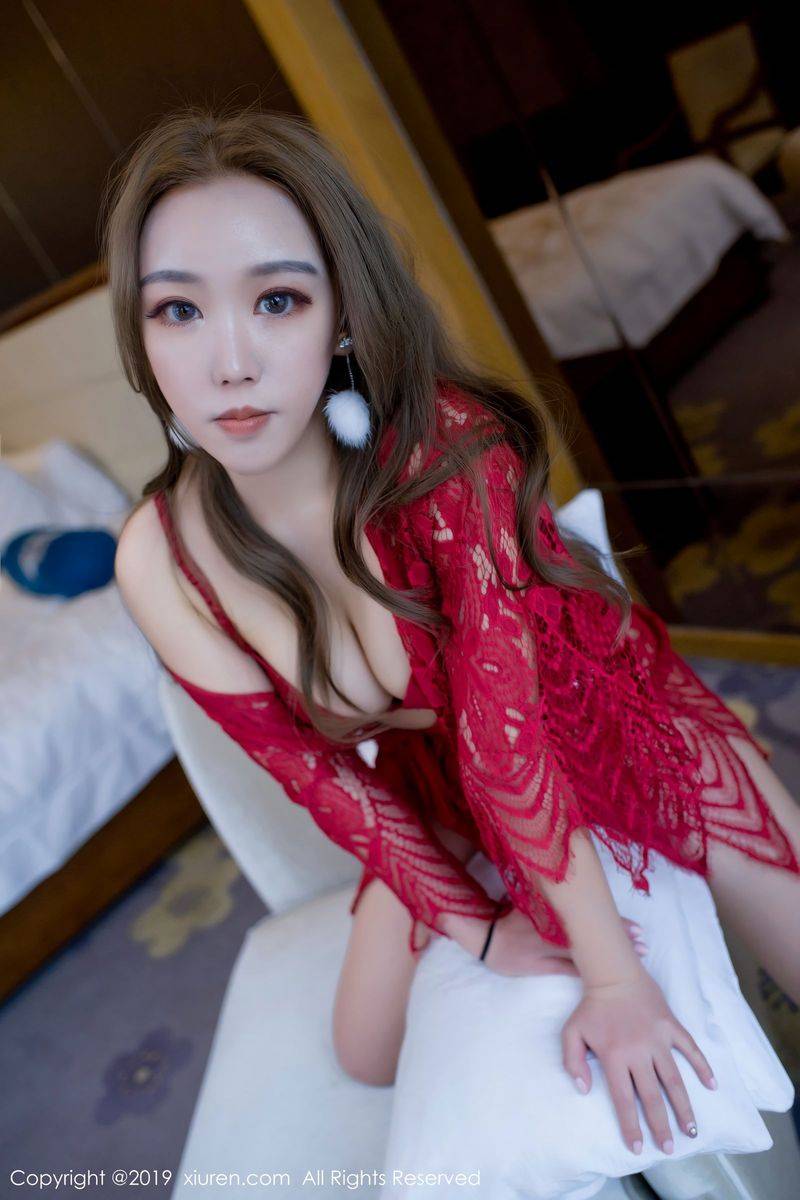 秀人网新晋美模白羊座Aries开胸死库水红色内衣诱惑美图-21