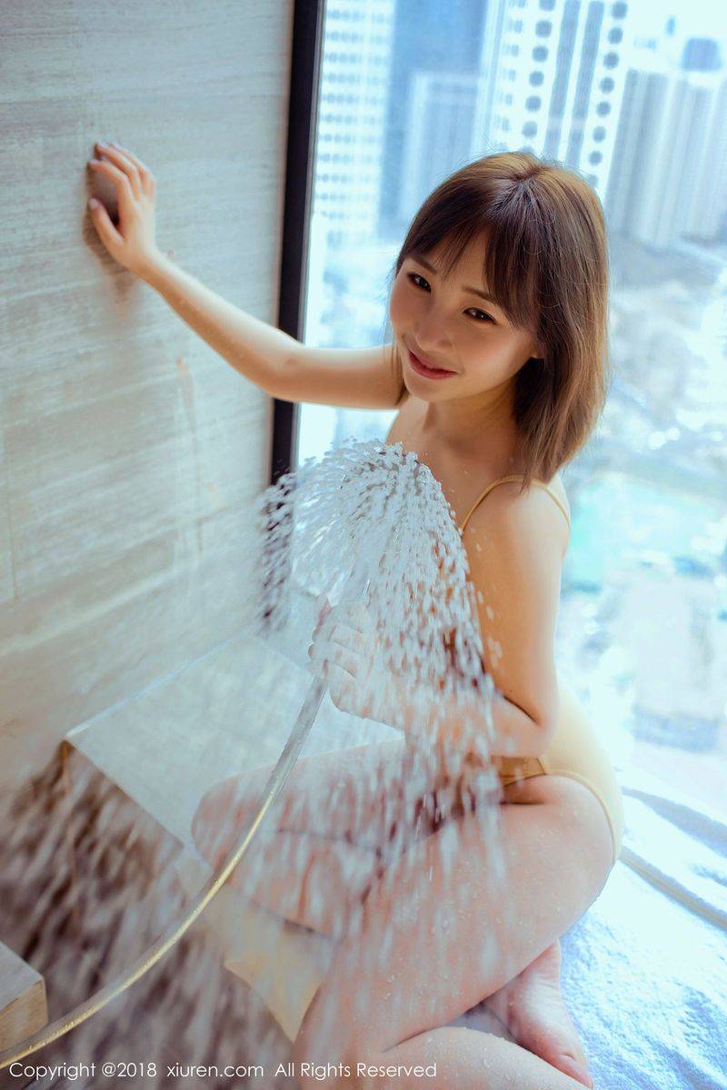 秀人网短发百变大美女枝恩蓝色练功服死库水湿身诱惑写真-36