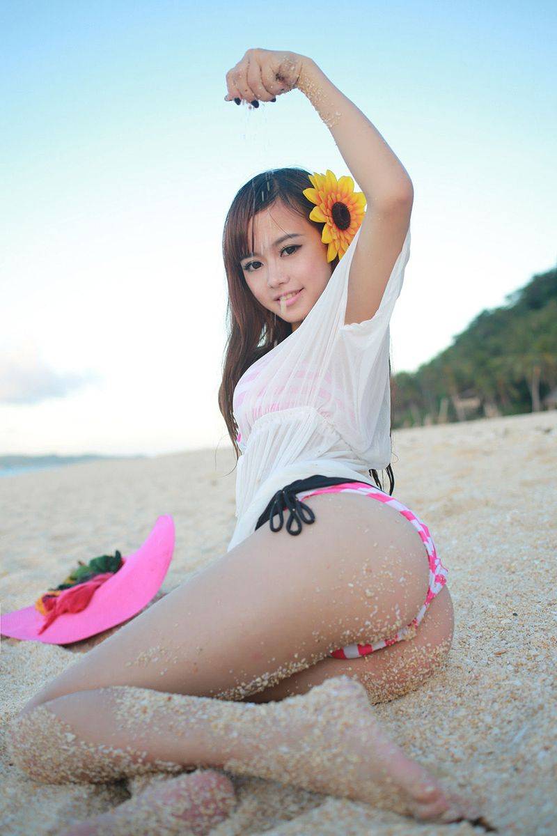 美媛馆性感美女Toro羽住比基尼黑色情趣内衣海南三亚旅拍-31