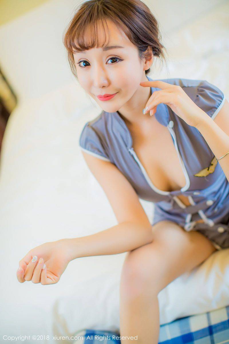 秀人网美女模特顾籼修长美腿乘务员灰色制服诱惑写真-24