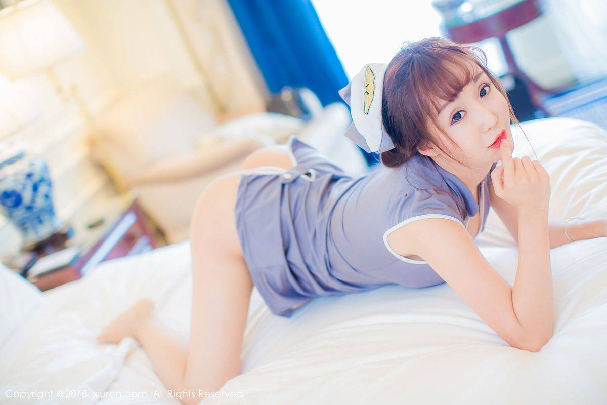 秀人网美女模特顾籼修长美腿乘务员灰色制服诱惑写真-35