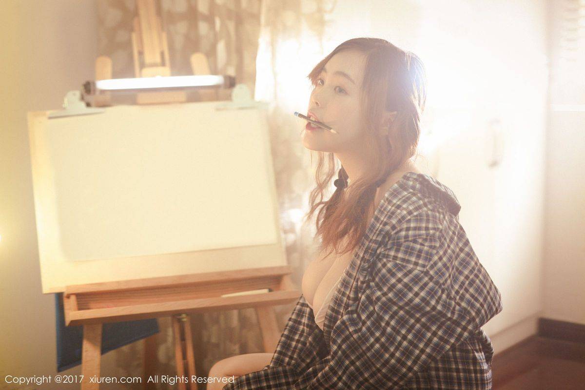 秀人网新人萝莉米爱Demon格子衬衫半透内衣诱惑美图-37