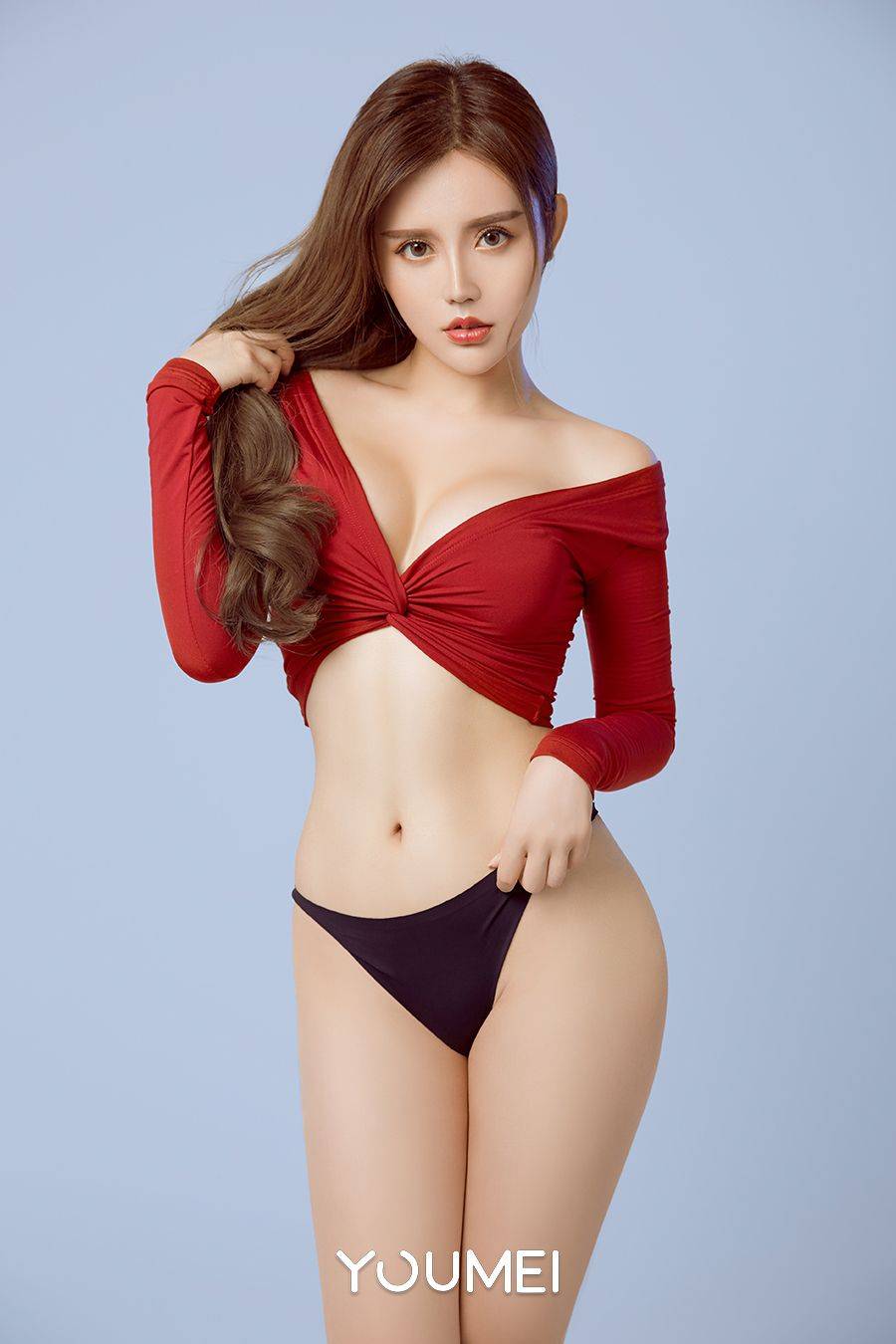 YOUMEI尤美性感女神卓娅祺红色短装马甲线精雕细琢写真-6