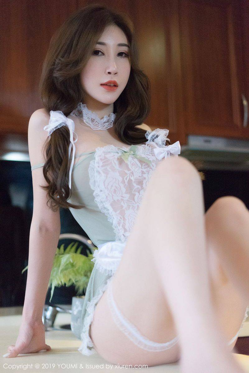 尤蜜荟性感女神孙梦瑶V双马尾半透女仆装丝袜美腿气质写真-42