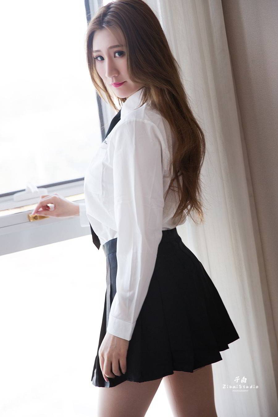 头条女神美女模特Miss玄子白衬衫校服诱惑制服性感写真-5