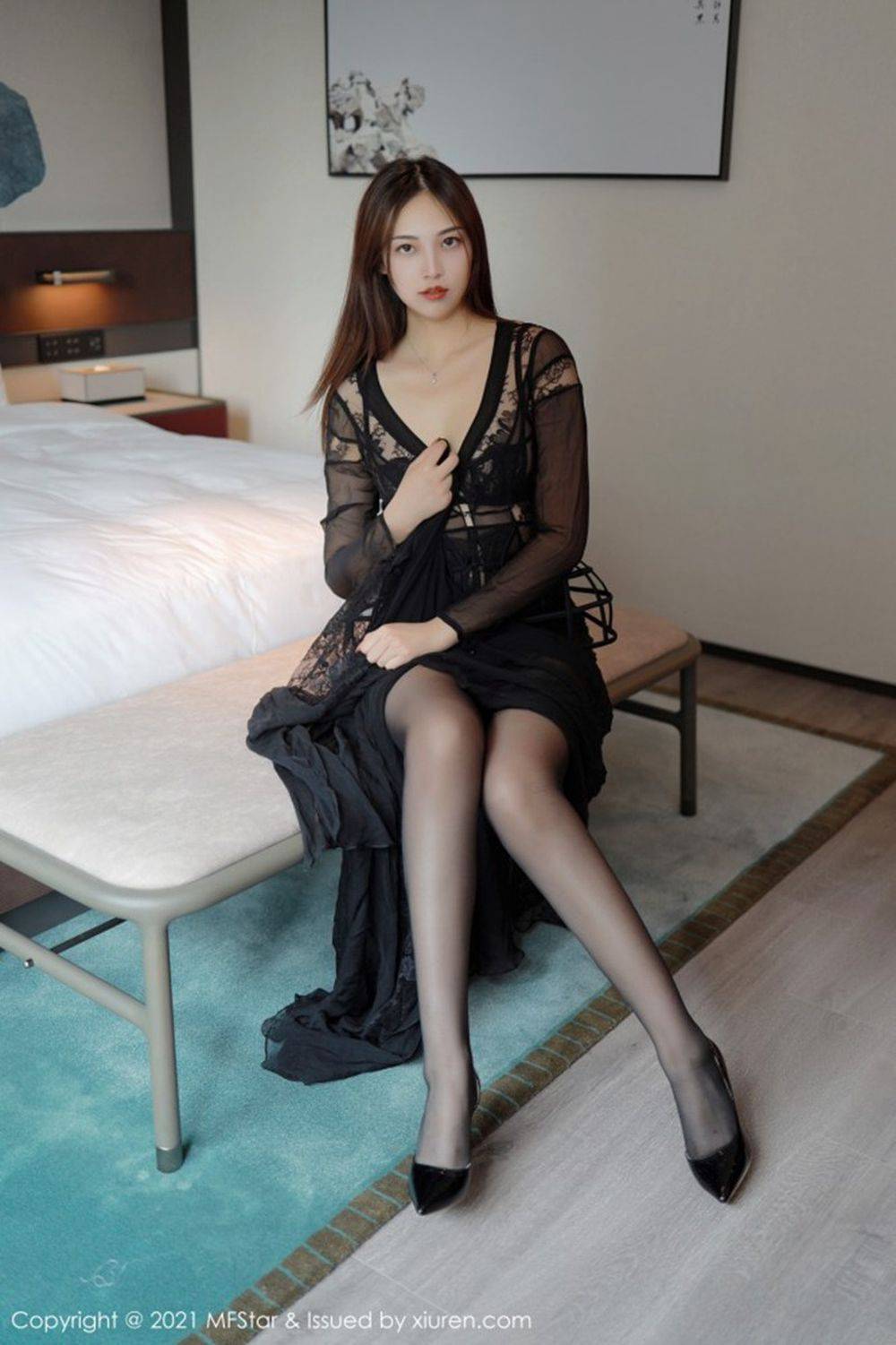 模范学院美女模特郑颖姗Bev薄而透黑色镂空服饰系列写真-48