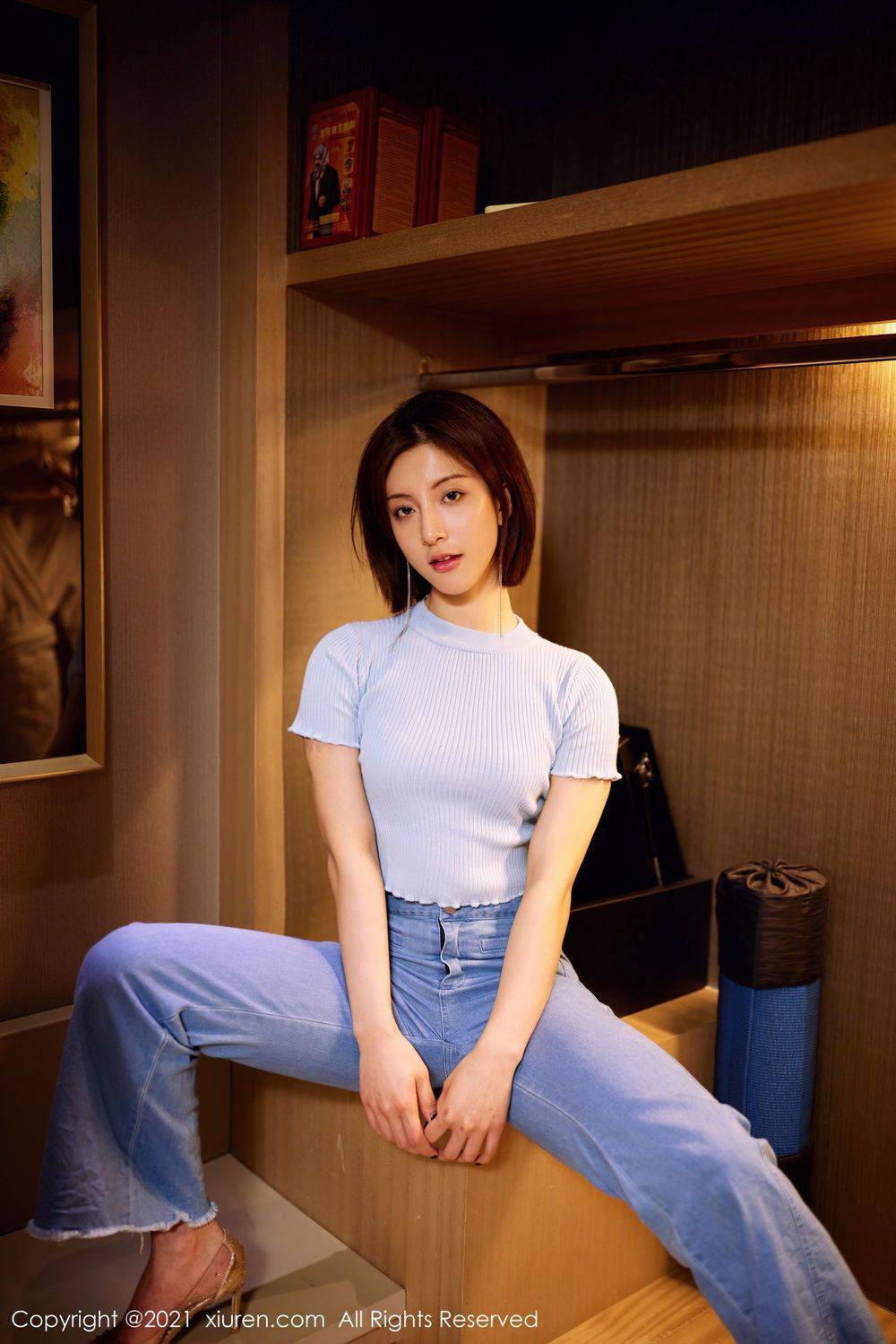 秀人网美女模特林文文yooki率性牛仔裤骨感身材内衣主题写真-20