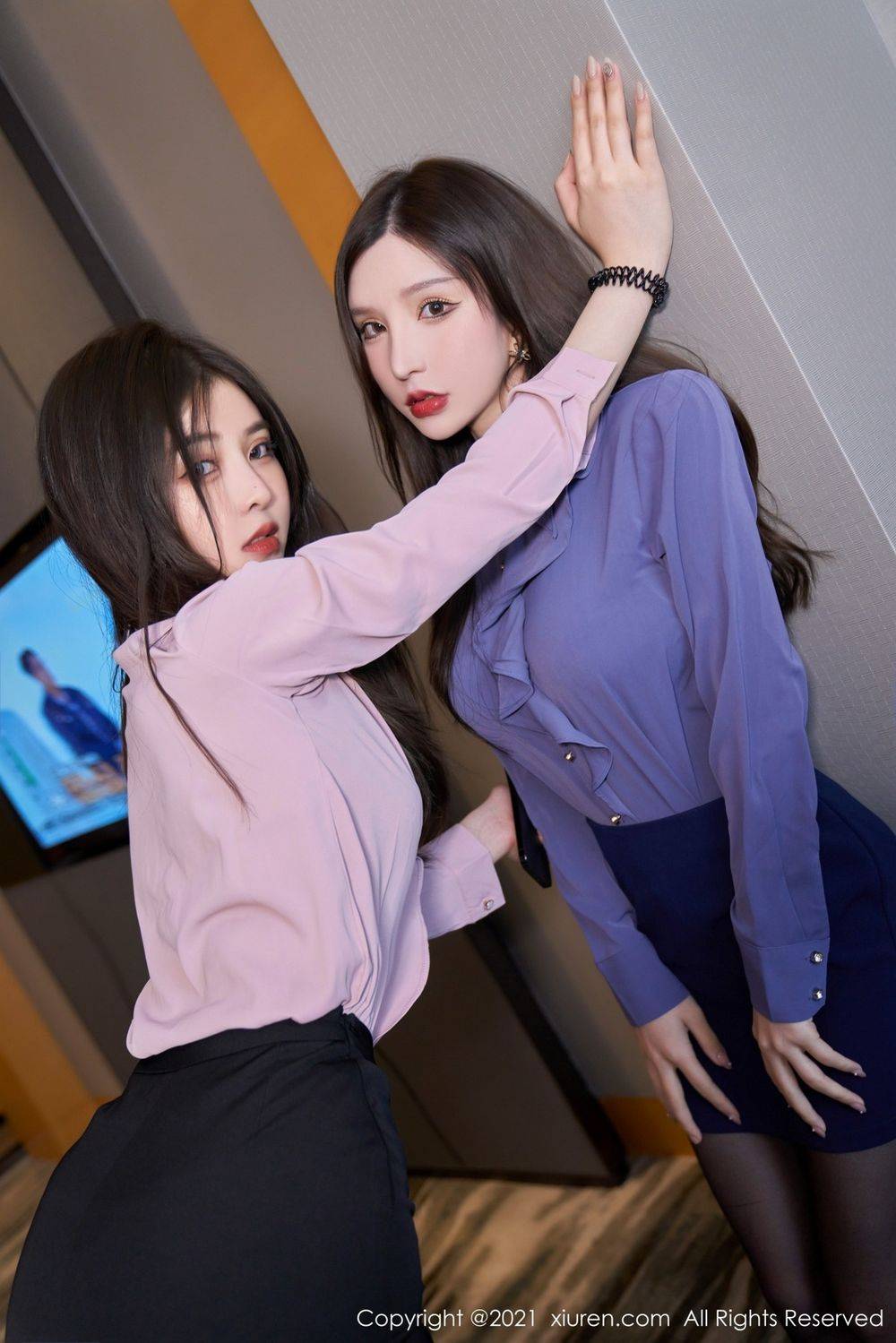 秀人网美女模特韩静安&周于希Sandy黑丝美腿内衣诱惑OL写真-4