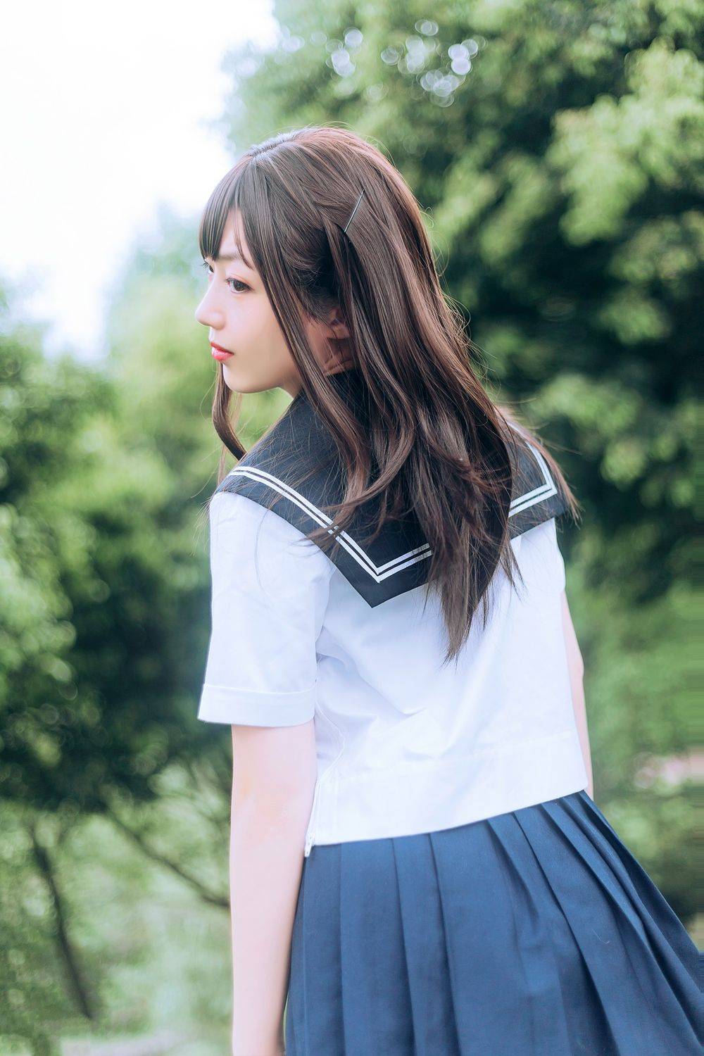 喵糖映画长发美女修长美腿JK制服户外草坪白嫩系列清纯写真-30