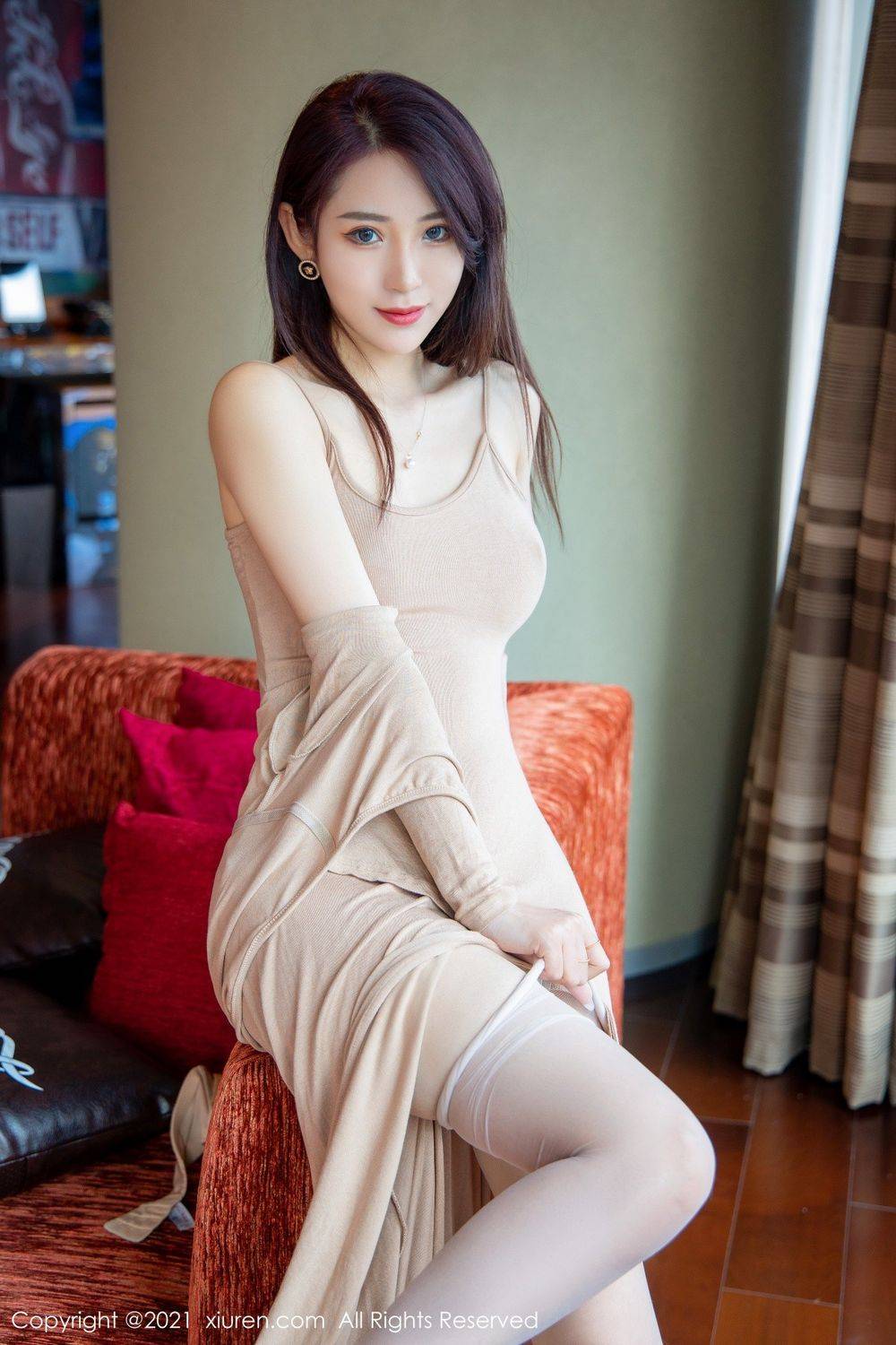 秀人网丽质模特周慕汐fairy高开叉长裙极致肉丝系列性感写真-30