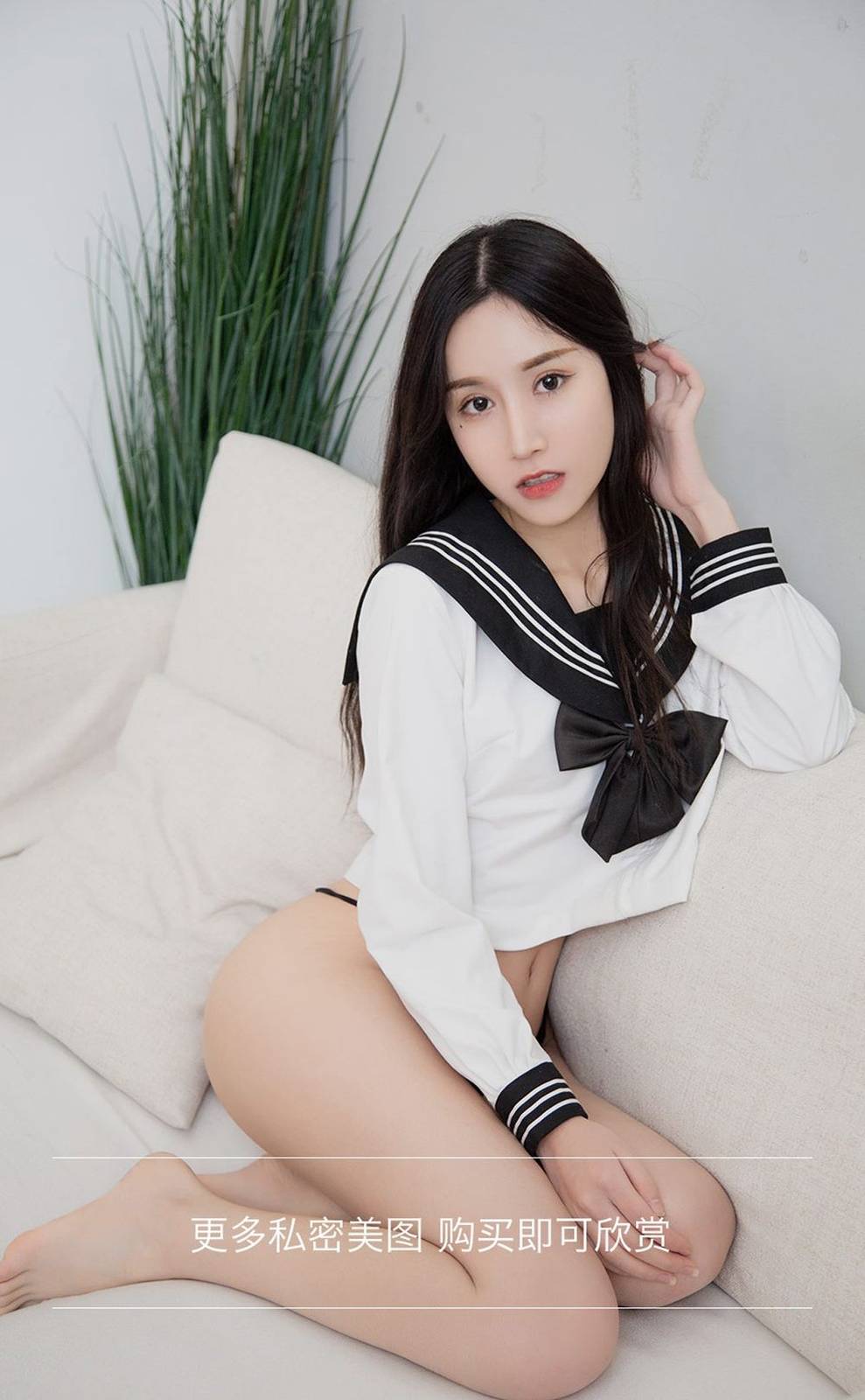 尤果网美女模特茯苓白底黑领日系满满全能JK制服性感写真-22