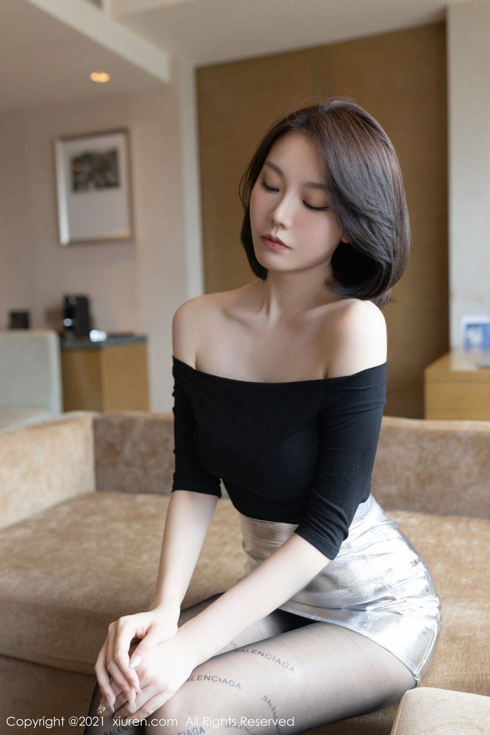 秀人网美女模特安然Maleah黑丝美腿同学聚会后系列性感写真-21