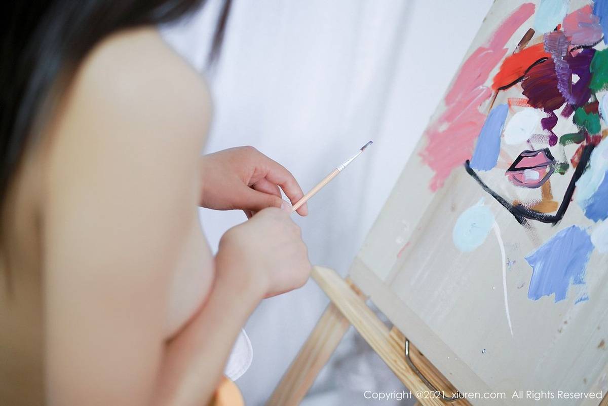 秀人网美女模特星萌x白衬衫清纯校园制服画室场景性感写真-9