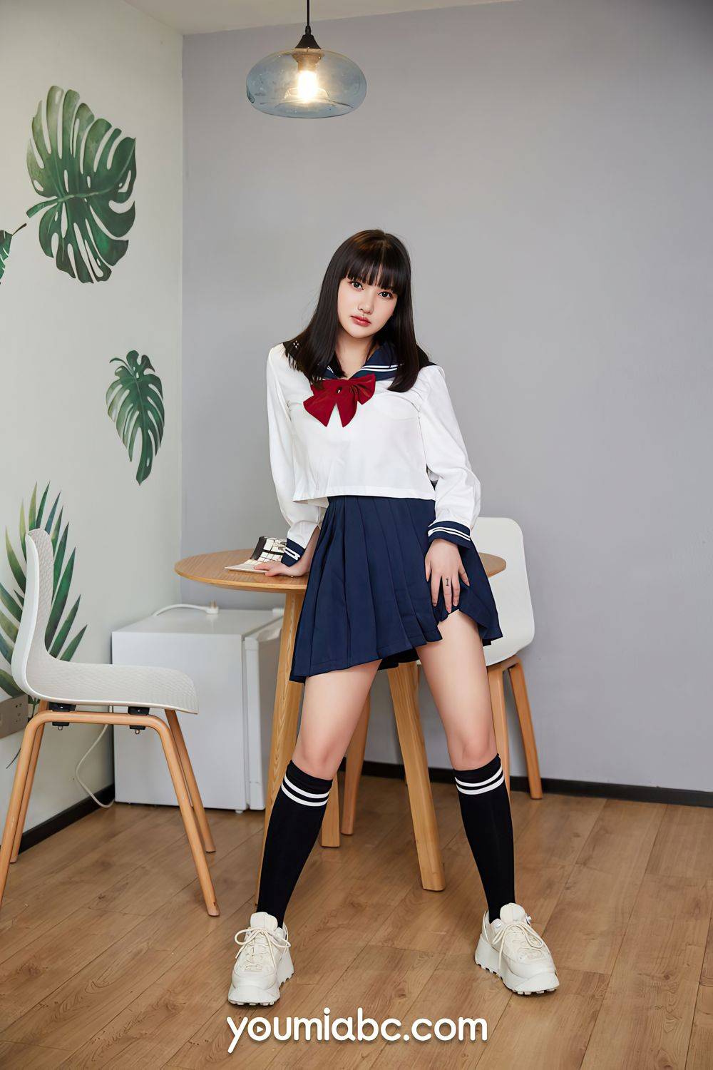 YOUMI尤美美女模特小尤奈长筒袜学生妹装扮JK制服系列写真-5