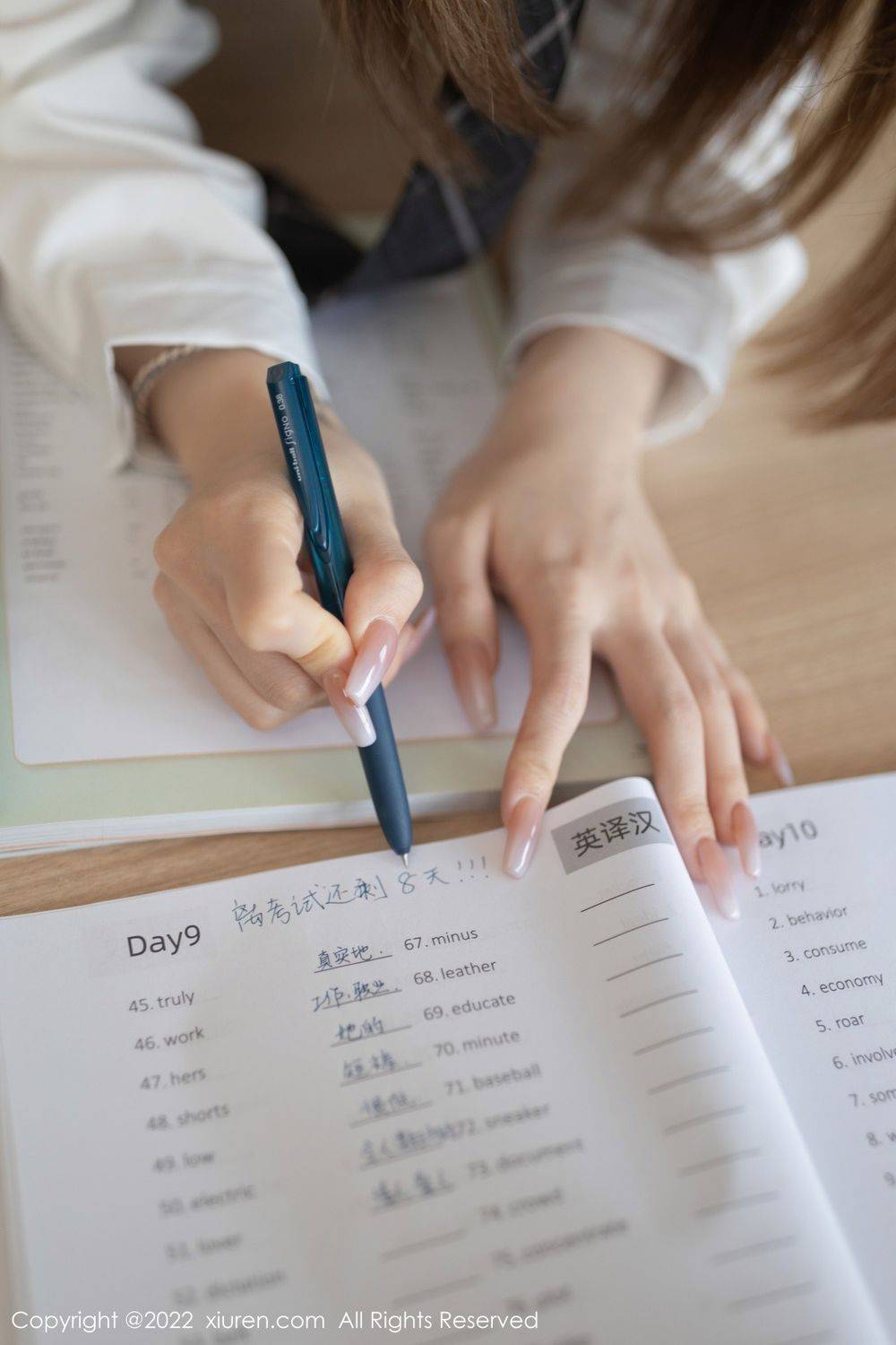 秀人网模特鱼子酱Fish白T灰色短裙搭配丝袜JK系列性感写真-9