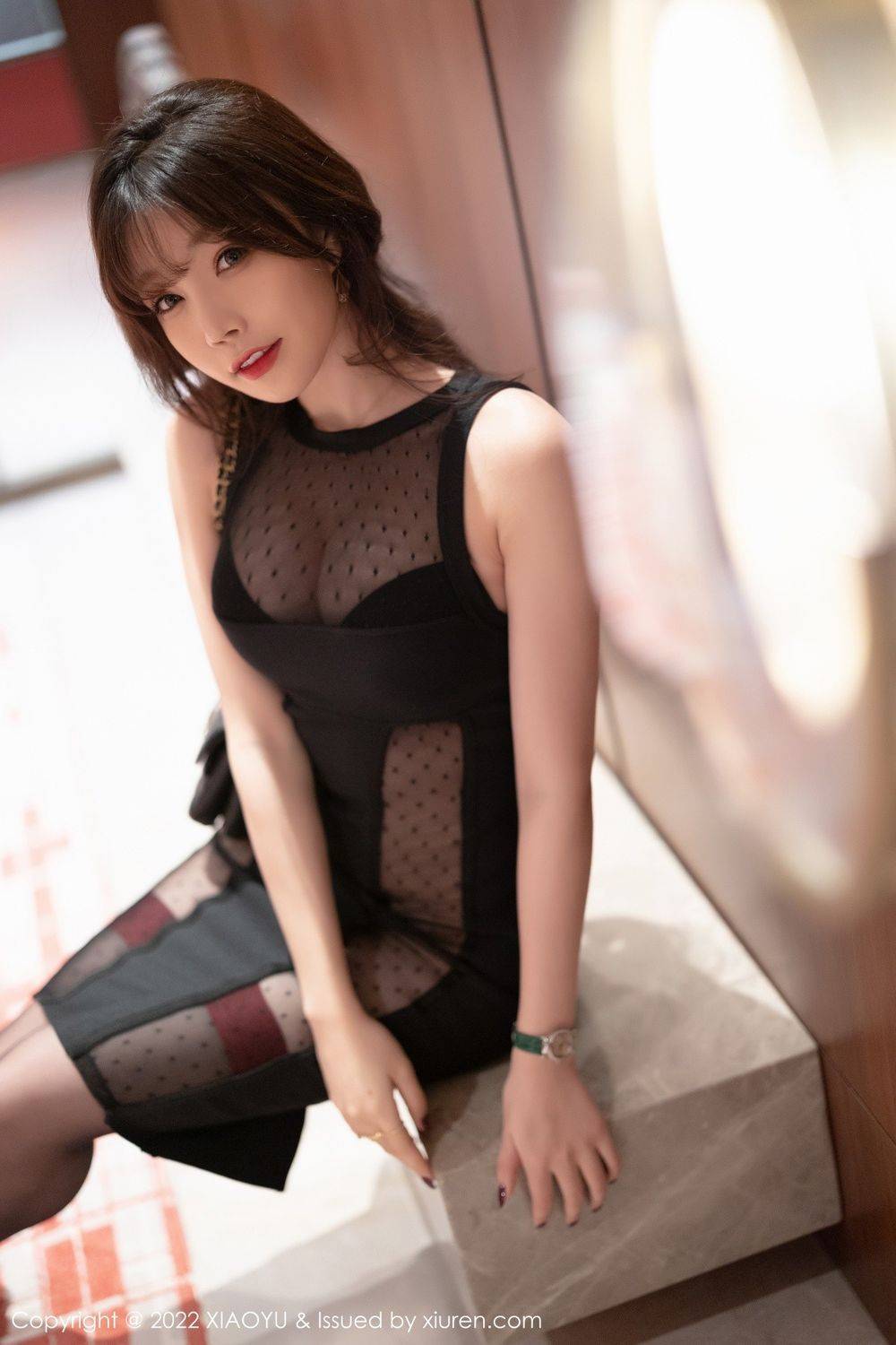 语画界性感女神芝芝Booty连衣短裙搭配黑丝系列惠州旅拍-8