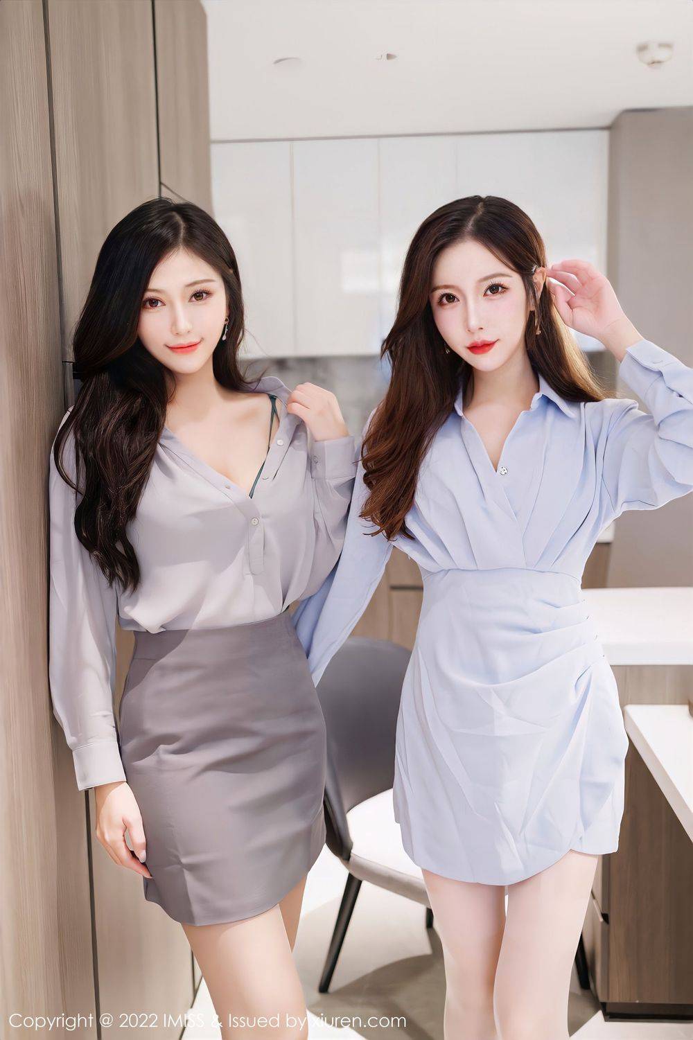 爱蜜社性感姐妹花Lavinia肉肉&LindaLinda白丝与OL系列写真-7