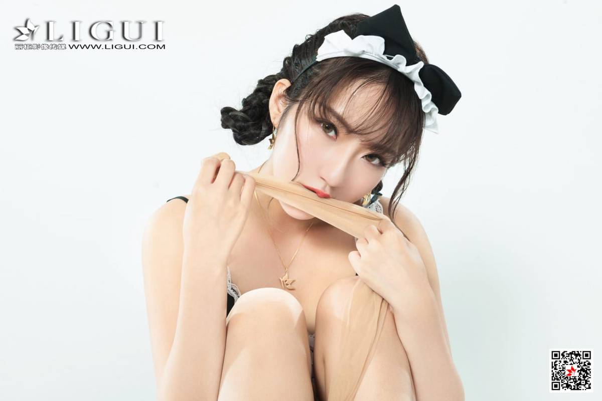 Ligui丽柜网络丽人汐汐蕾丝女仆搭配肉色丝袜装扮写真-28
