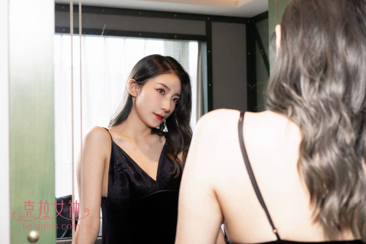 Kelagirls克拉苏展黑色吊带长裙烈焰红唇系列浴室写真-16