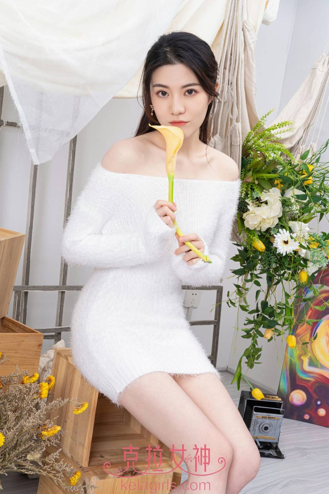 Kelagirls克拉女神百琳露肩毛衣短裙如花似玉主题写真-11