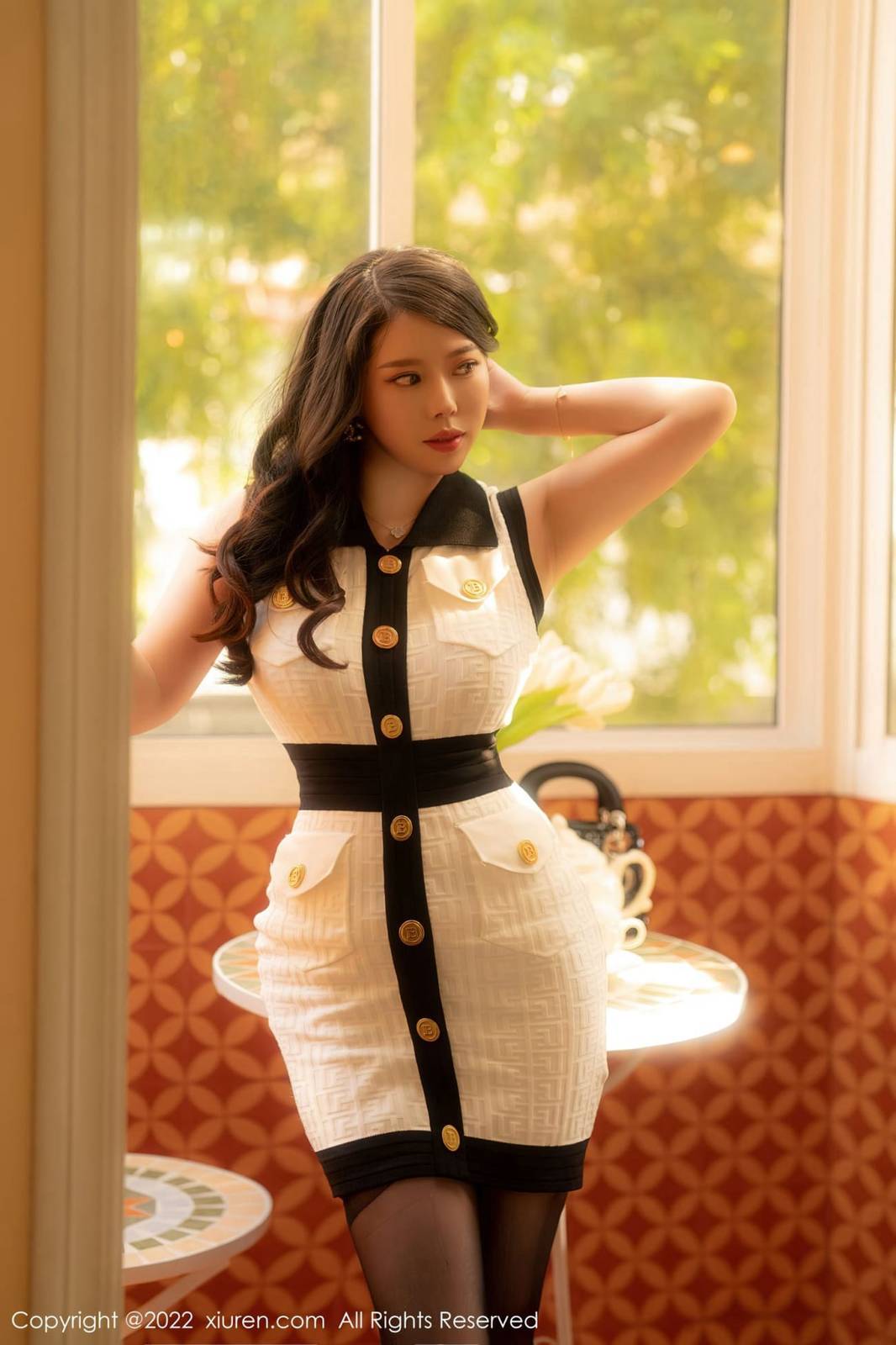 秀人网美女模特白茹雪Abby白色连衣短裙魅惑黑丝性感写真-6