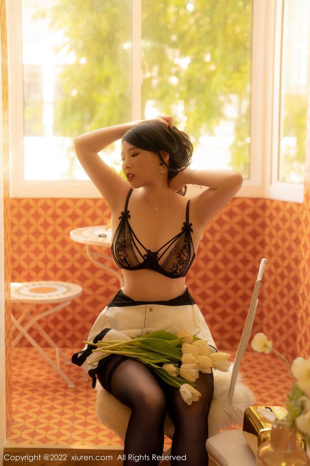 秀人网美女模特白茹雪Abby白色连衣短裙魅惑黑丝性感写真-31