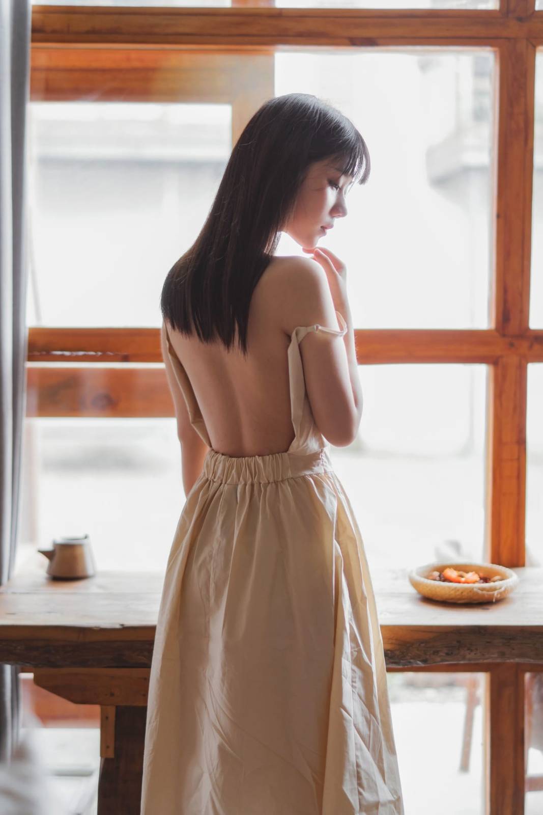 网络红人镜酱白色天使翅膀多套服饰黑长直清纯写真-51