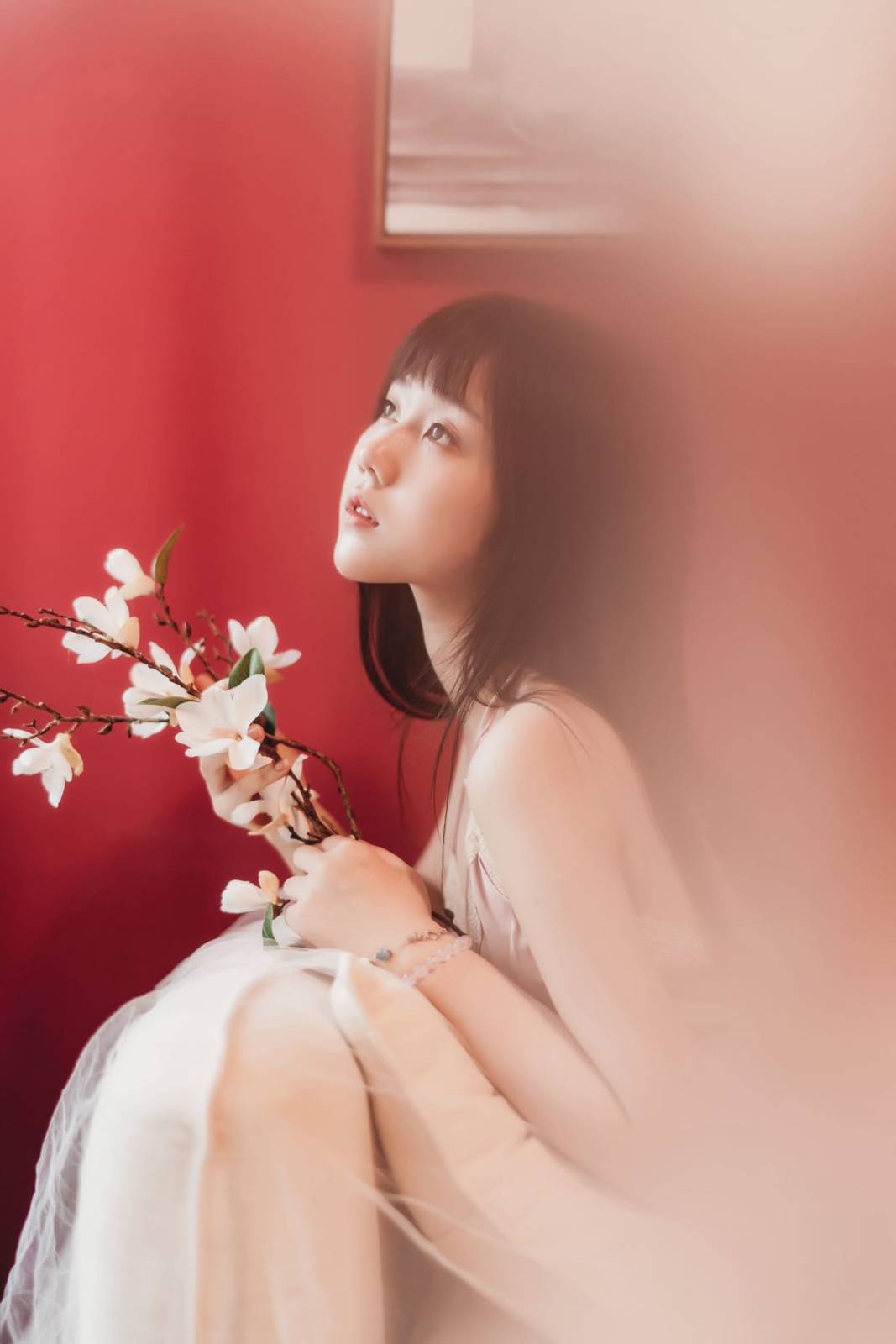 网络红人镜酱白色天使翅膀多套服饰黑长直清纯写真-69