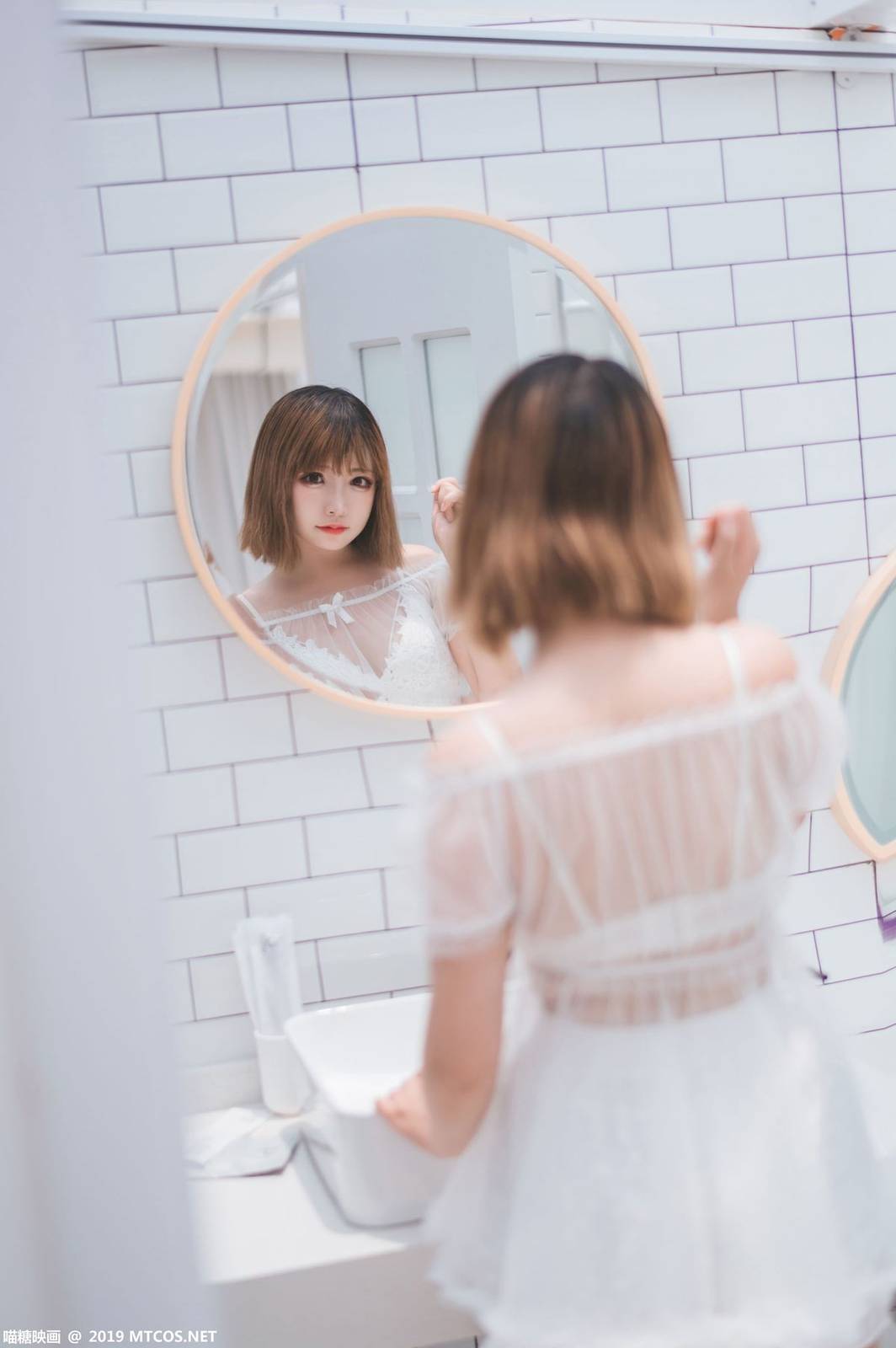 喵糖映画萝莉控浴室轻透蕾丝长筒袜白色の物语-5