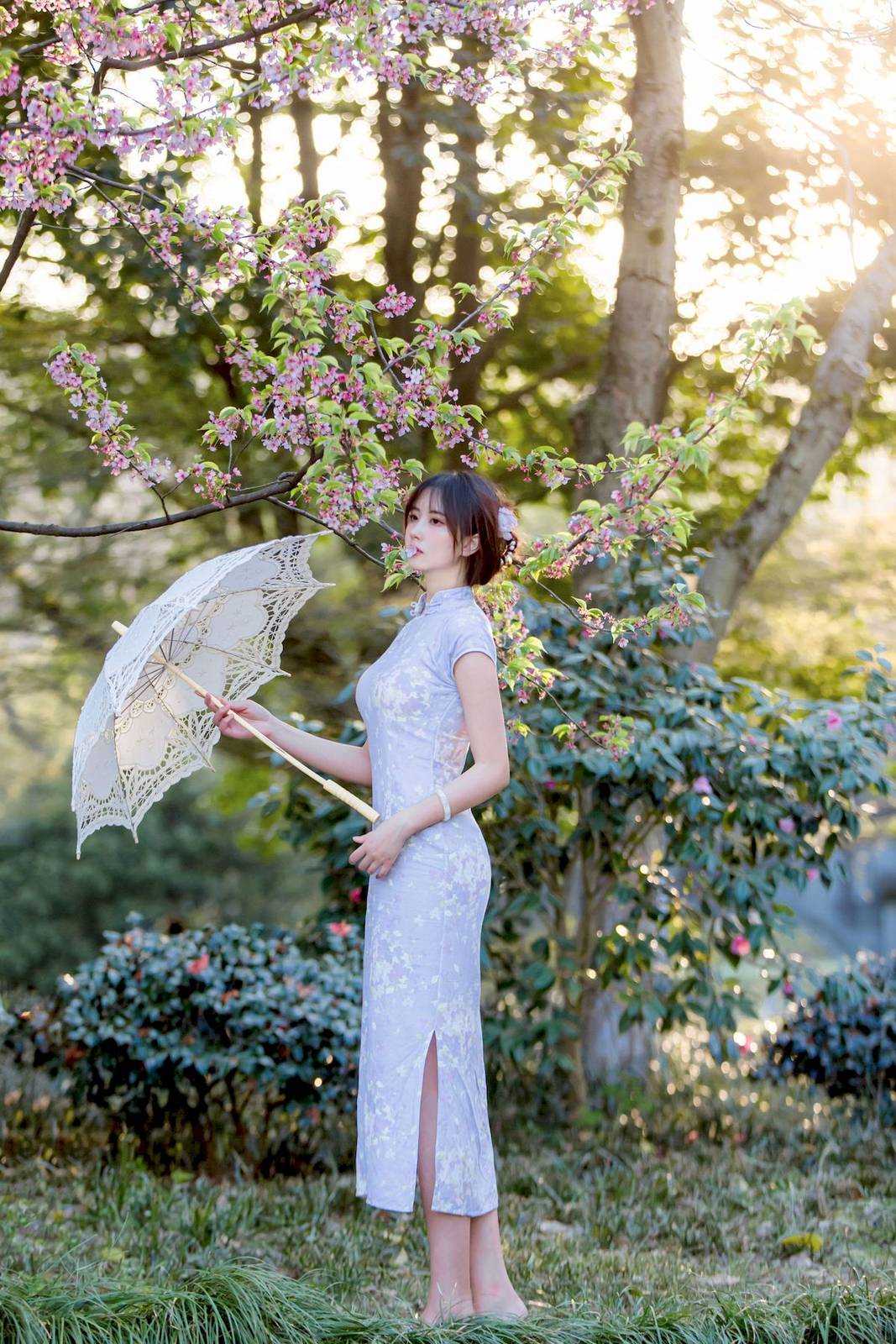 次元少女念雪ww素色旗袍宛如花仙子阳光系列写真-17