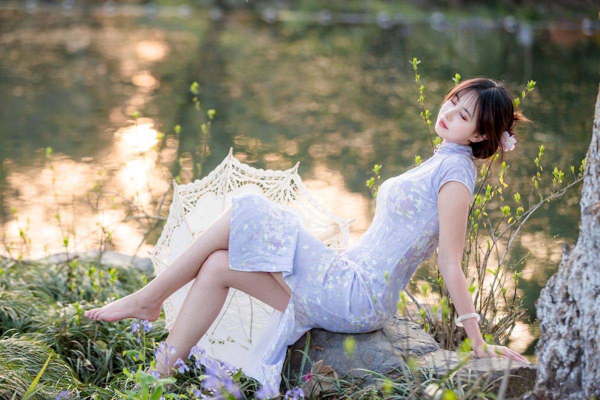 次元少女念雪ww素色旗袍宛如花仙子阳光系列写真-25