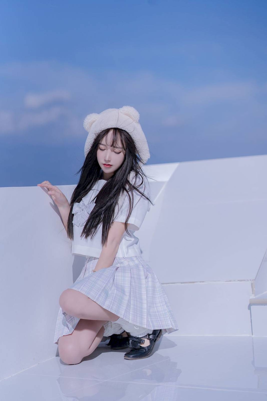 网络美女米线线sama清纯萌妹JK制服户外阳光性感写真-19