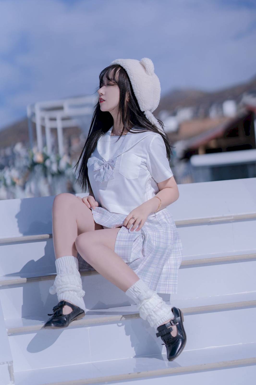 网络美女米线线sama清纯萌妹JK制服户外阳光性感写真-13