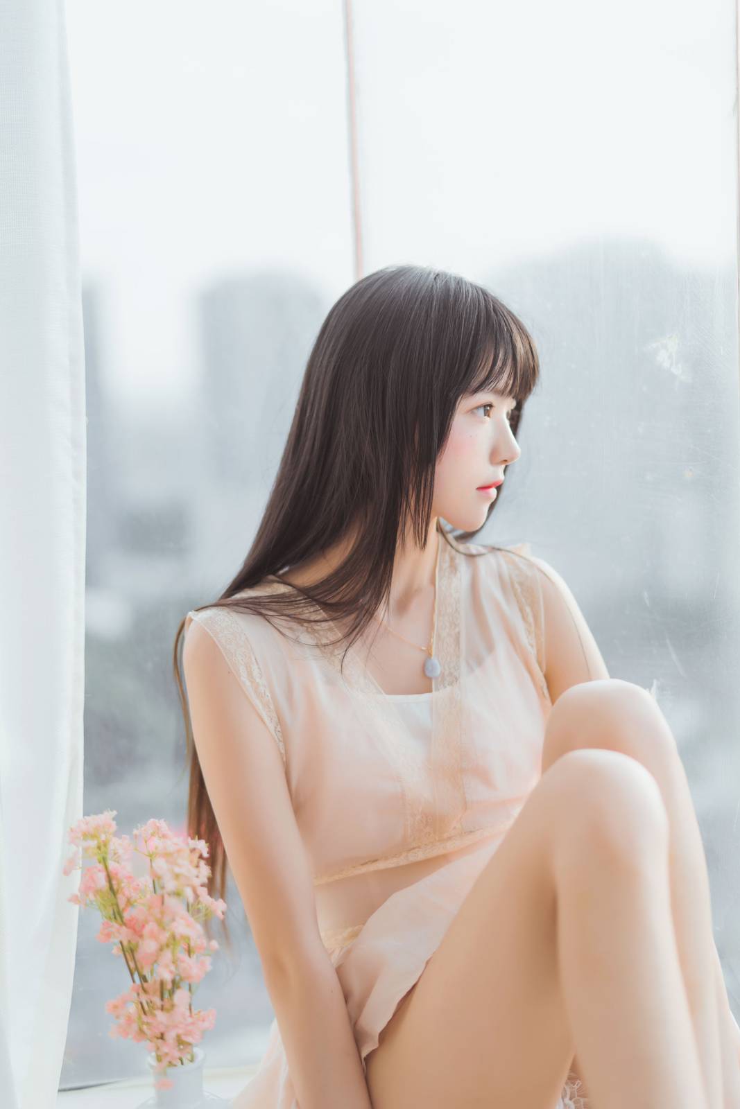 萌系萝莉桜桃喵淡粉连衣裙居家文静清新时尚写真-4