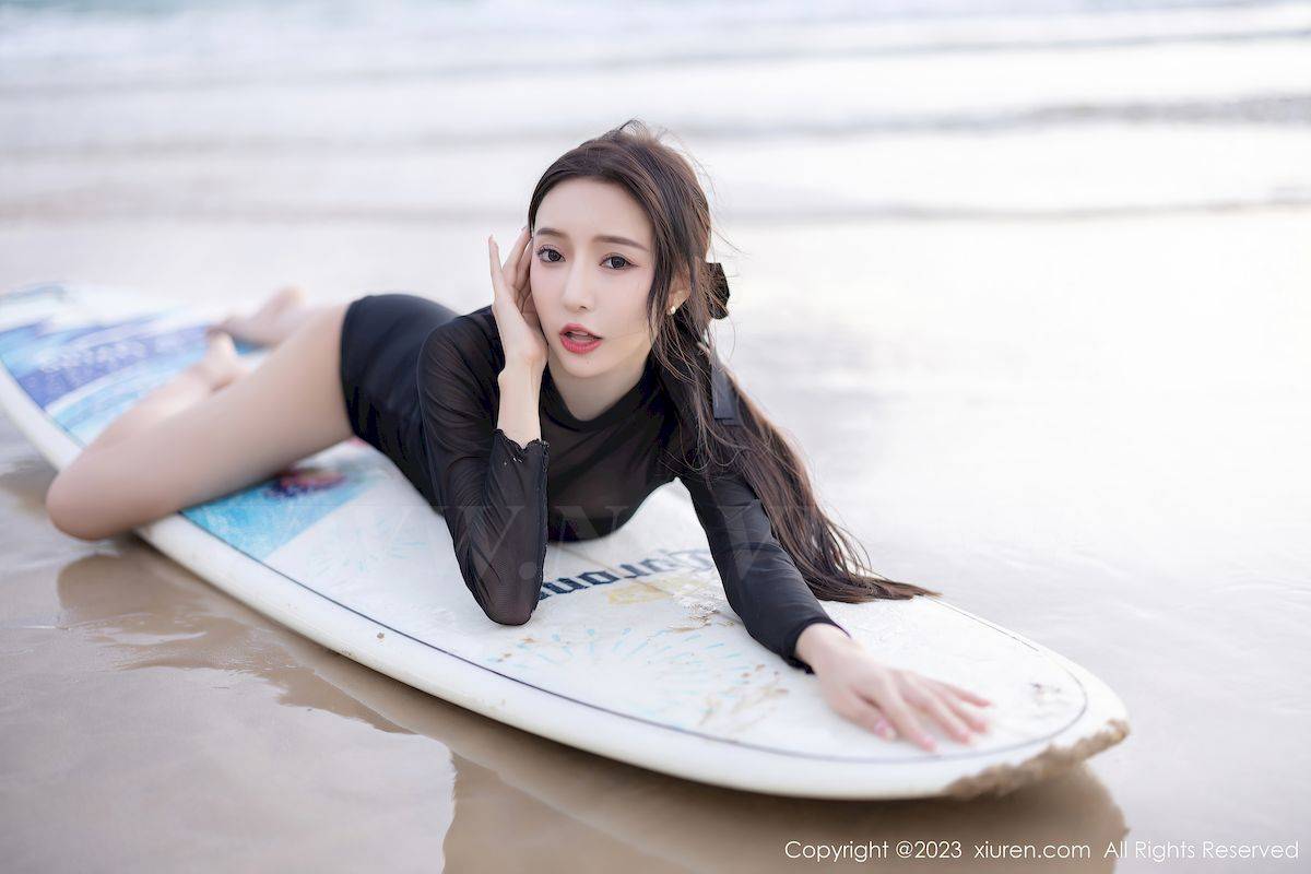 秀人网性感女神王馨瑶yanni黑色泳装连衣长裙海南岛旅拍-9