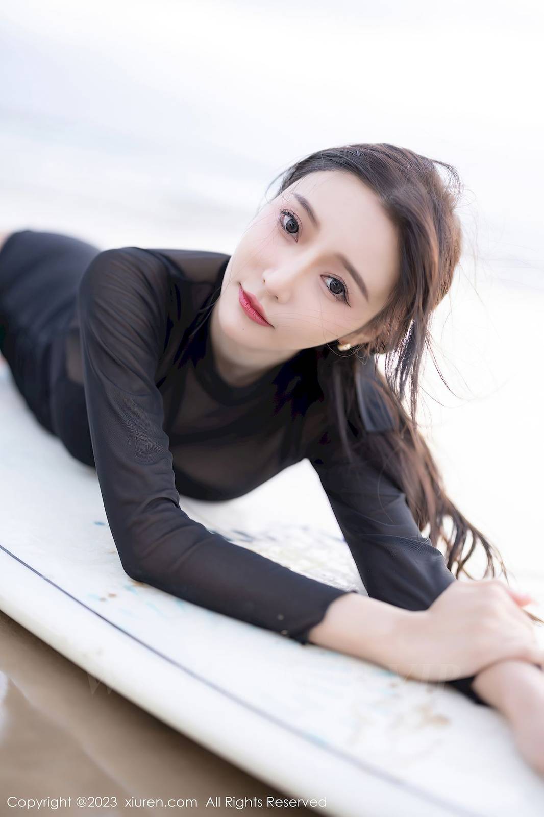 秀人网性感女神王馨瑶yanni黑色泳装连衣长裙海南岛旅拍-8