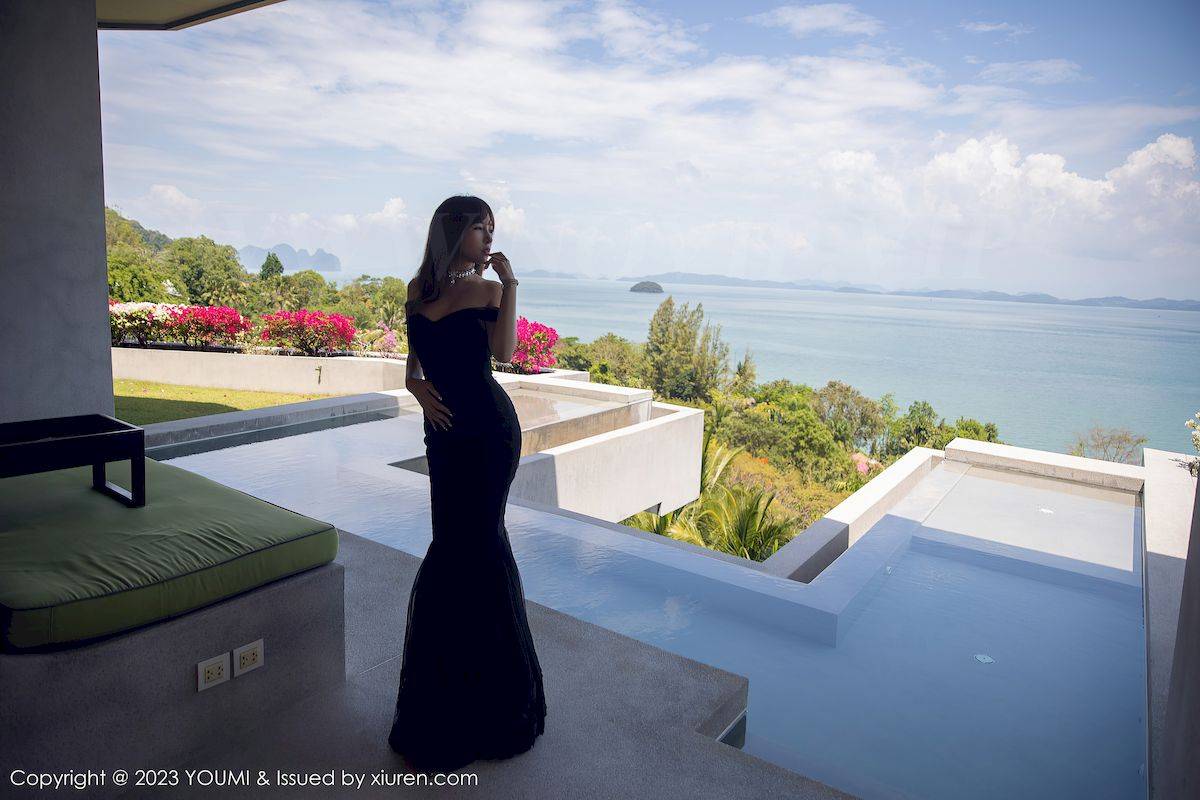 尤蜜荟美女模特icy猪黑色蕾丝服饰搭配魅惑黑丝泰国旅拍-12