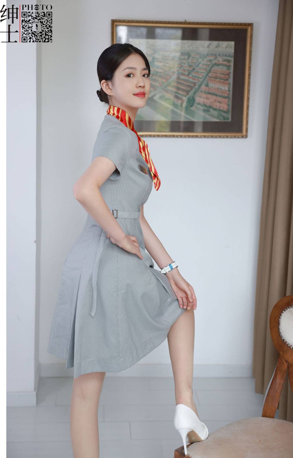 SHENSHI绅士美女模特美娜丝袜美腿空姐制服写真-6