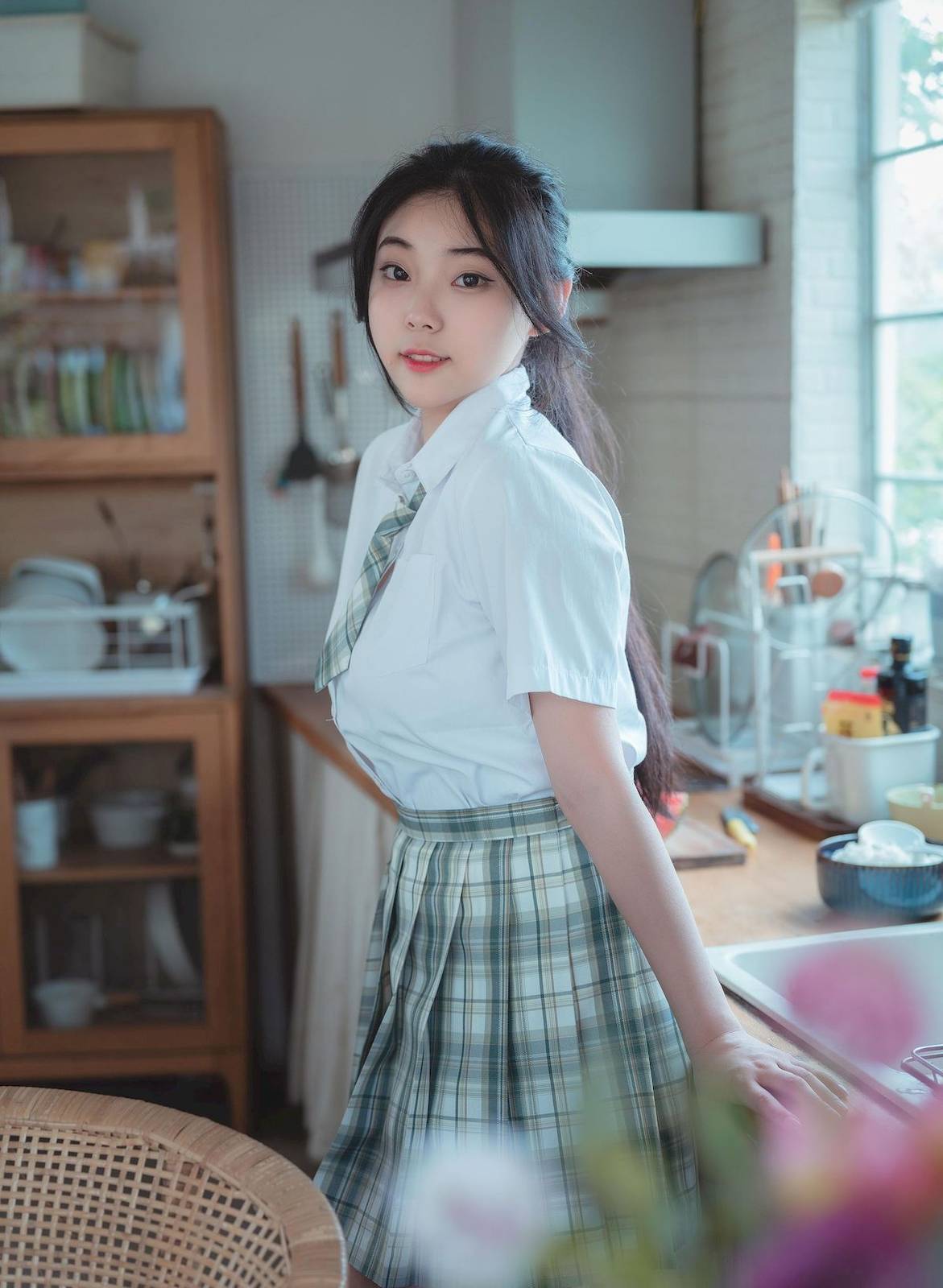 糖水日记邻家小妹JK制服搭配格子裙清纯风格写真-4
