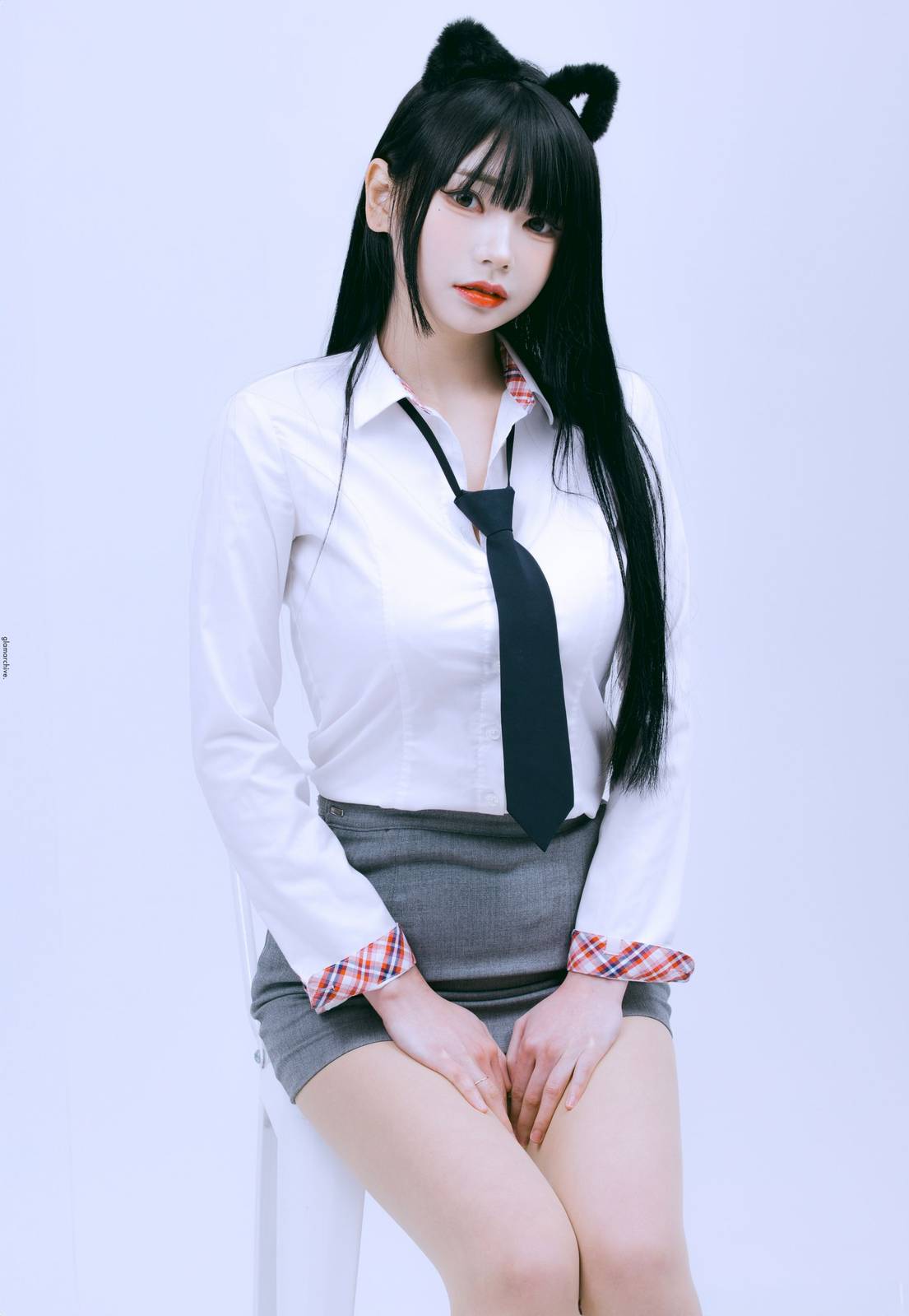 GlamARchive模特Yume肉色丝袜猫女郎装扮性感写真-3