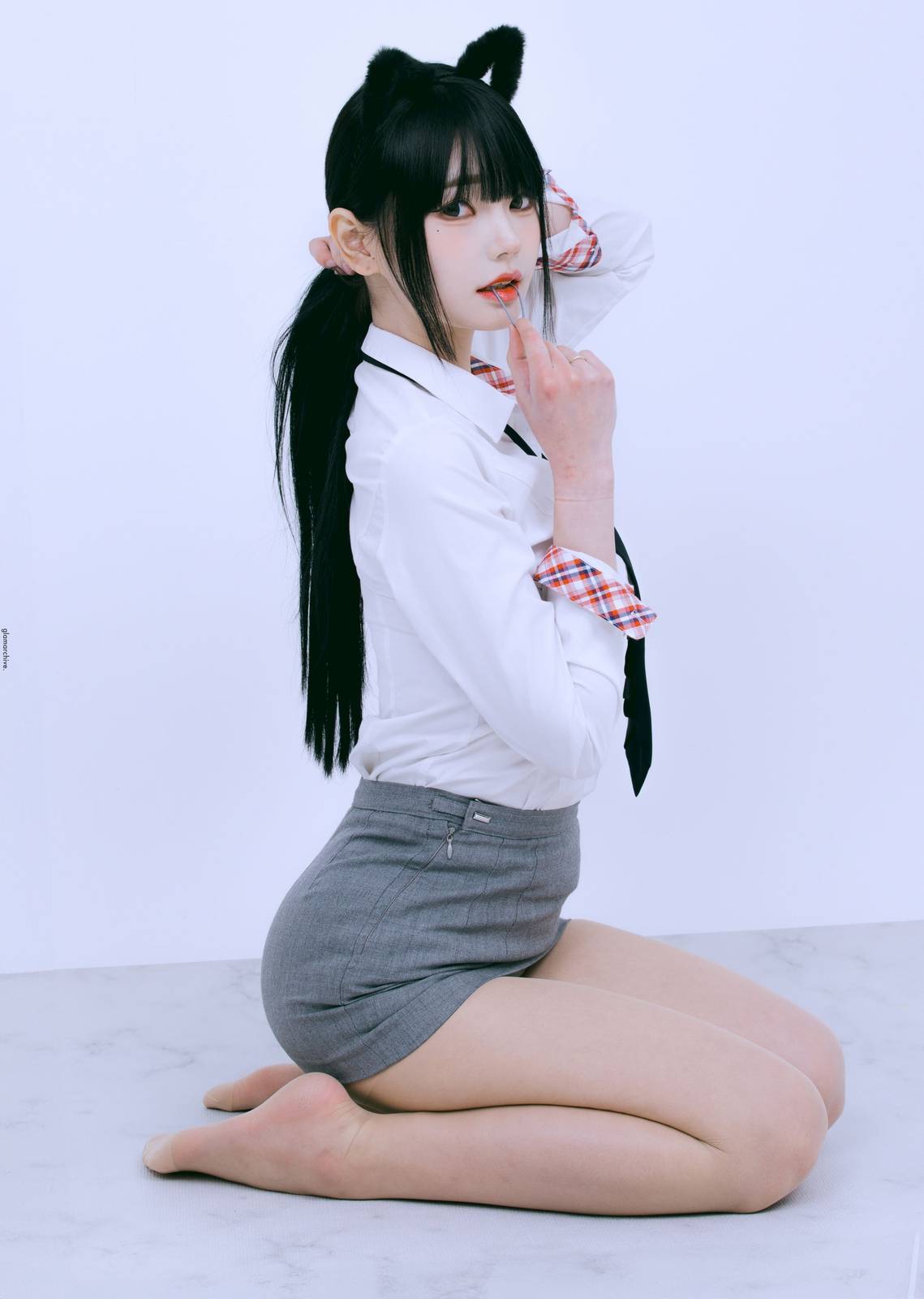 GlamARchive模特Yume肉色丝袜猫女郎装扮性感写真-12