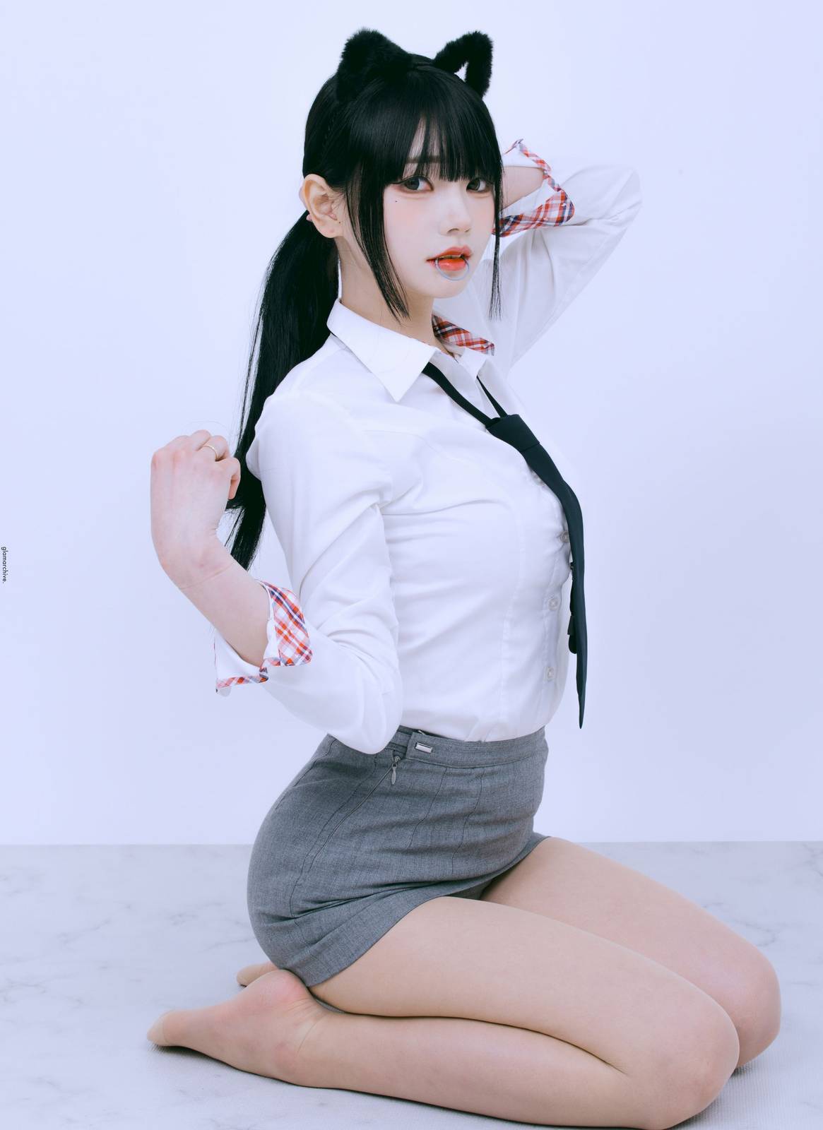 GlamARchive模特Yume肉色丝袜猫女郎装扮性感写真-25