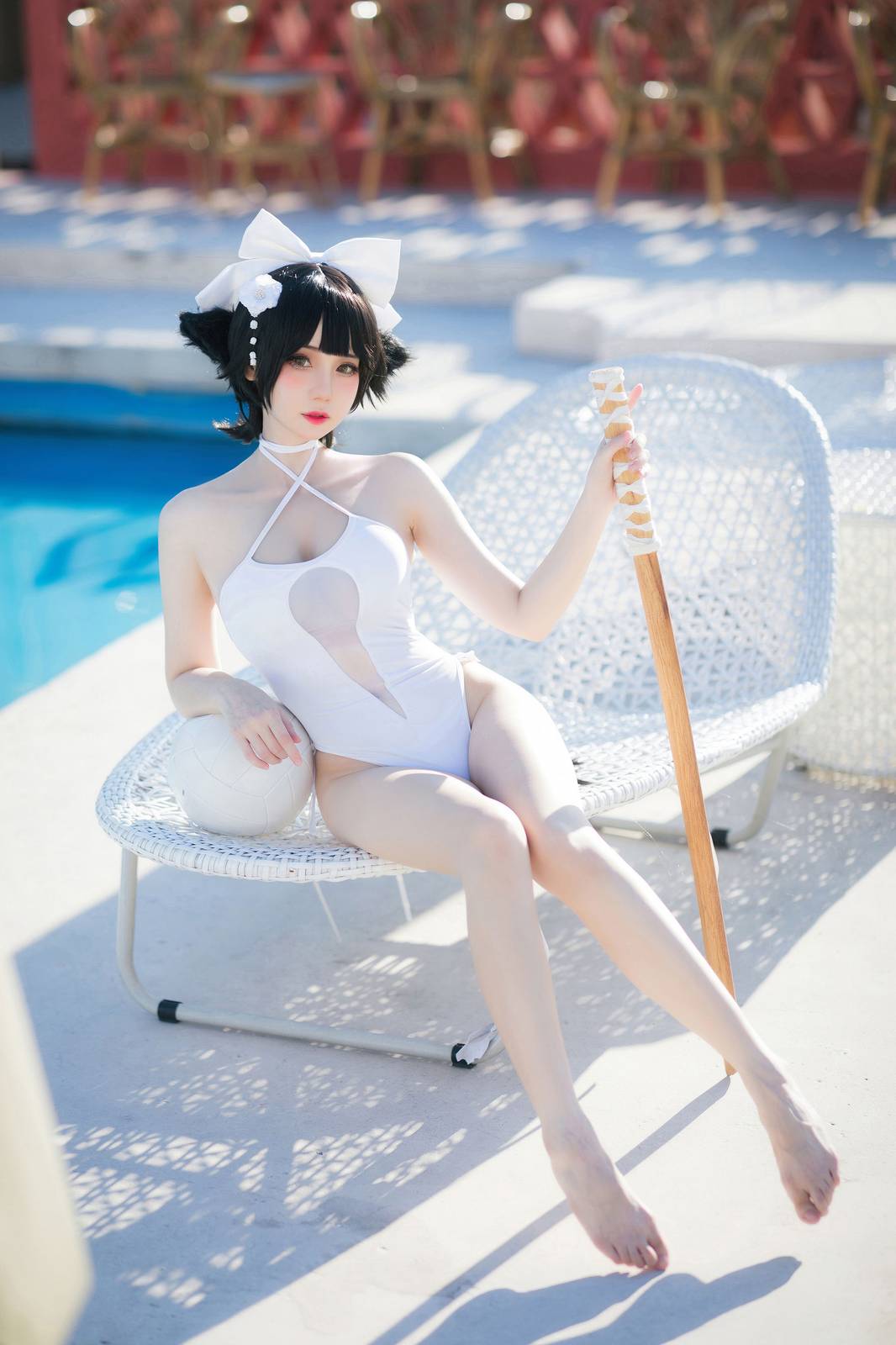 动漫博主焖焖碳傲人身材泳装COS碧蓝航线高雄-5
