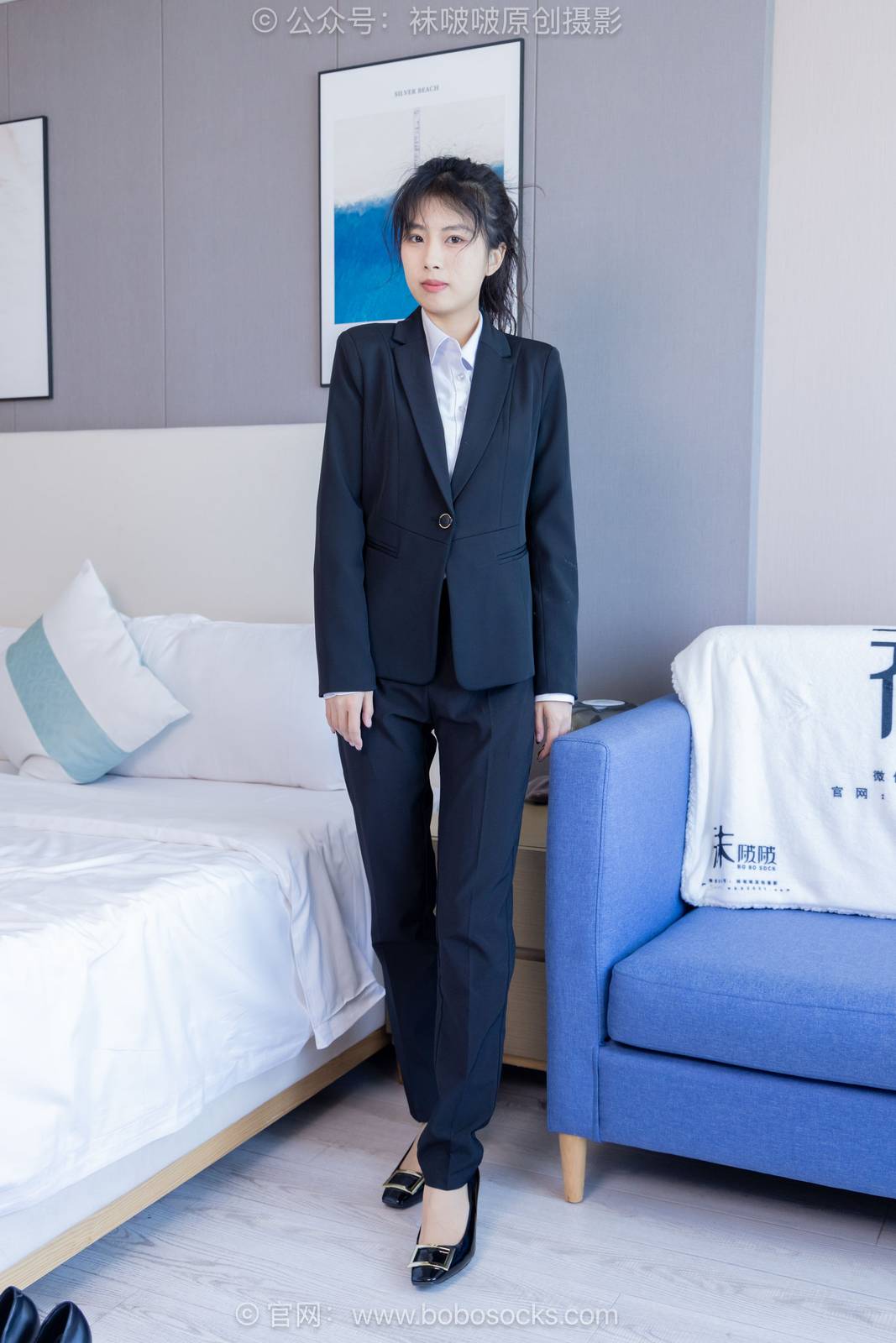 BoBoSocks袜啵啵模特奶油白领OL制服裤里丝写真